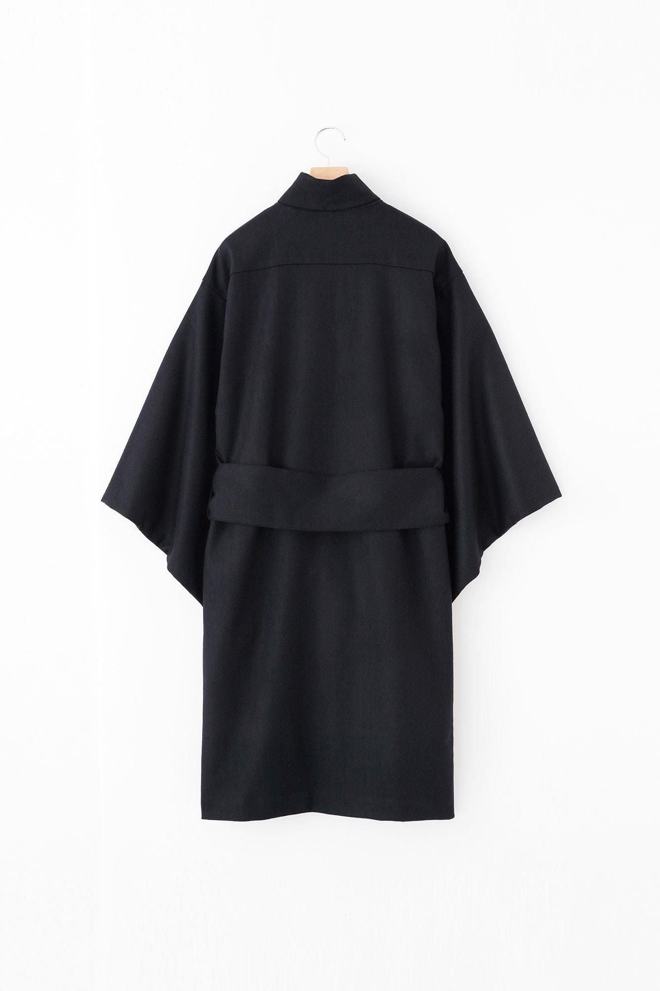 Combed Yarn Twill Weave Kimono Sleeve Coat with Lining / Dark Navy