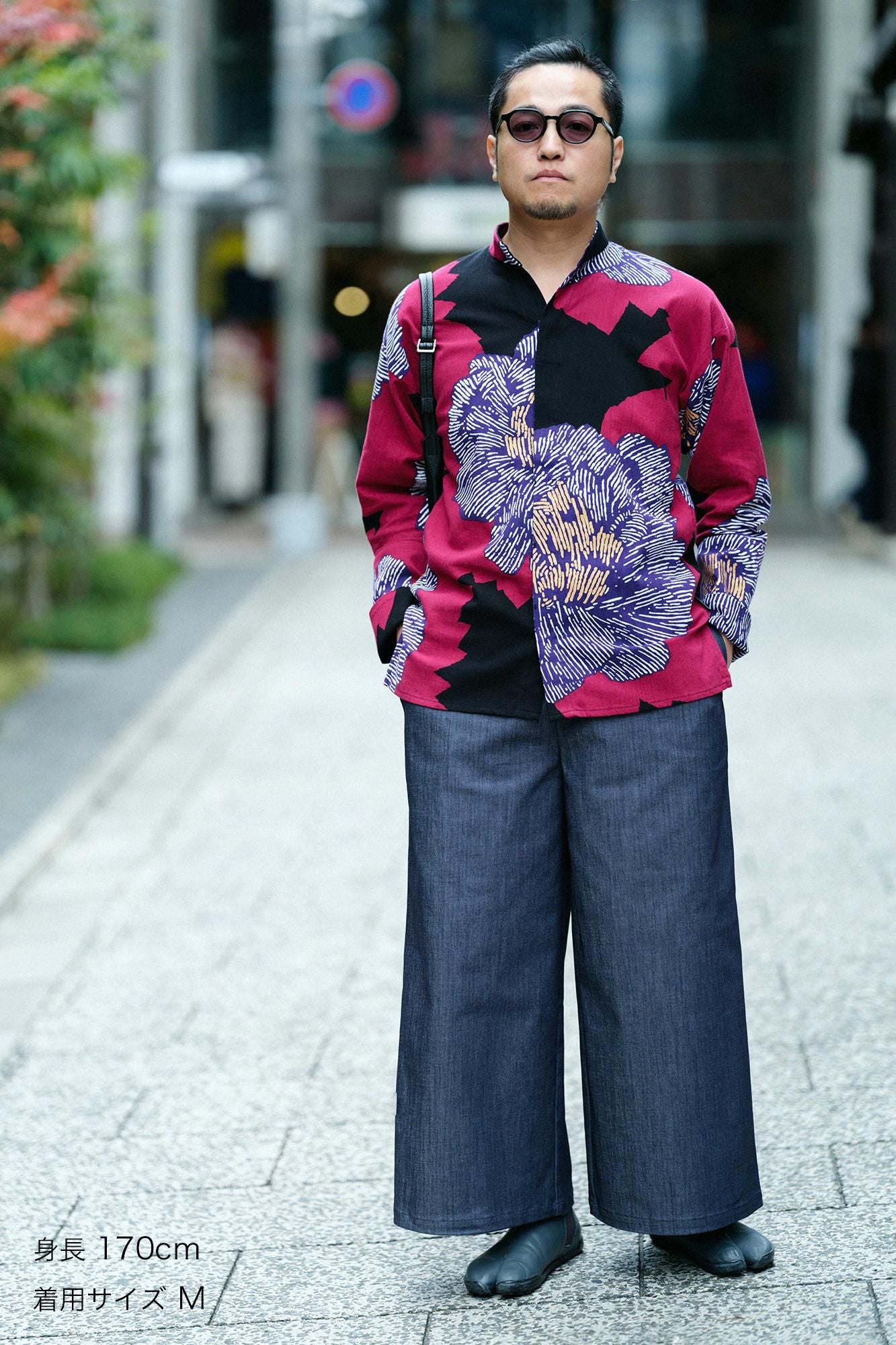 【net限定】ストレッチデニム 広形（ひろなり）もんぺ／濃紺（のうこん）