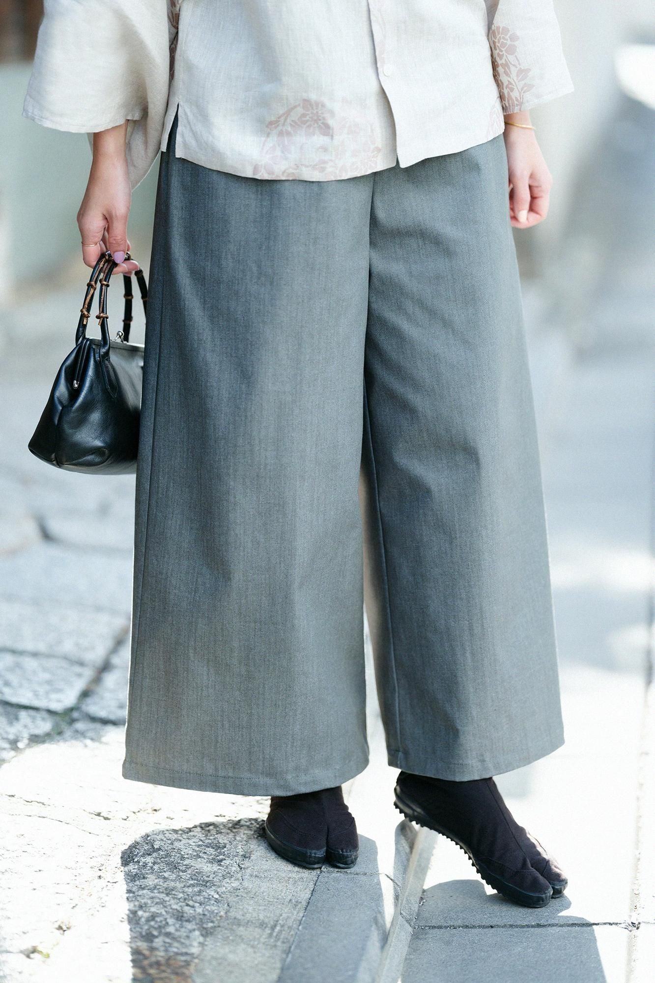 Stretch Denim Wide-legged Pants / Moss Green