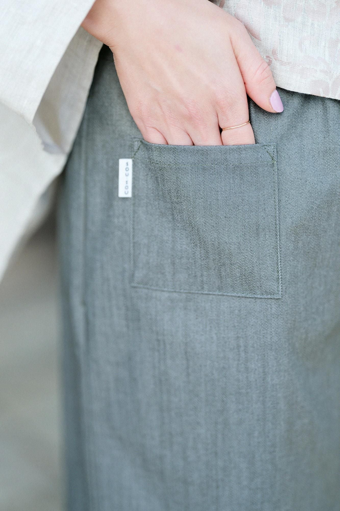 Stretch Denim Wide-legged Pants / Moss Green