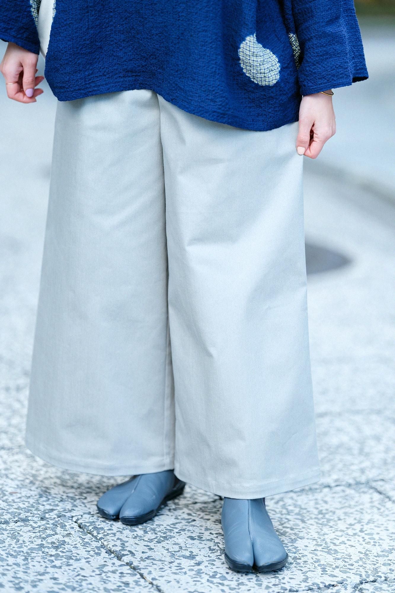 Stretch Denim Wide-legged Pants / Light Grey
