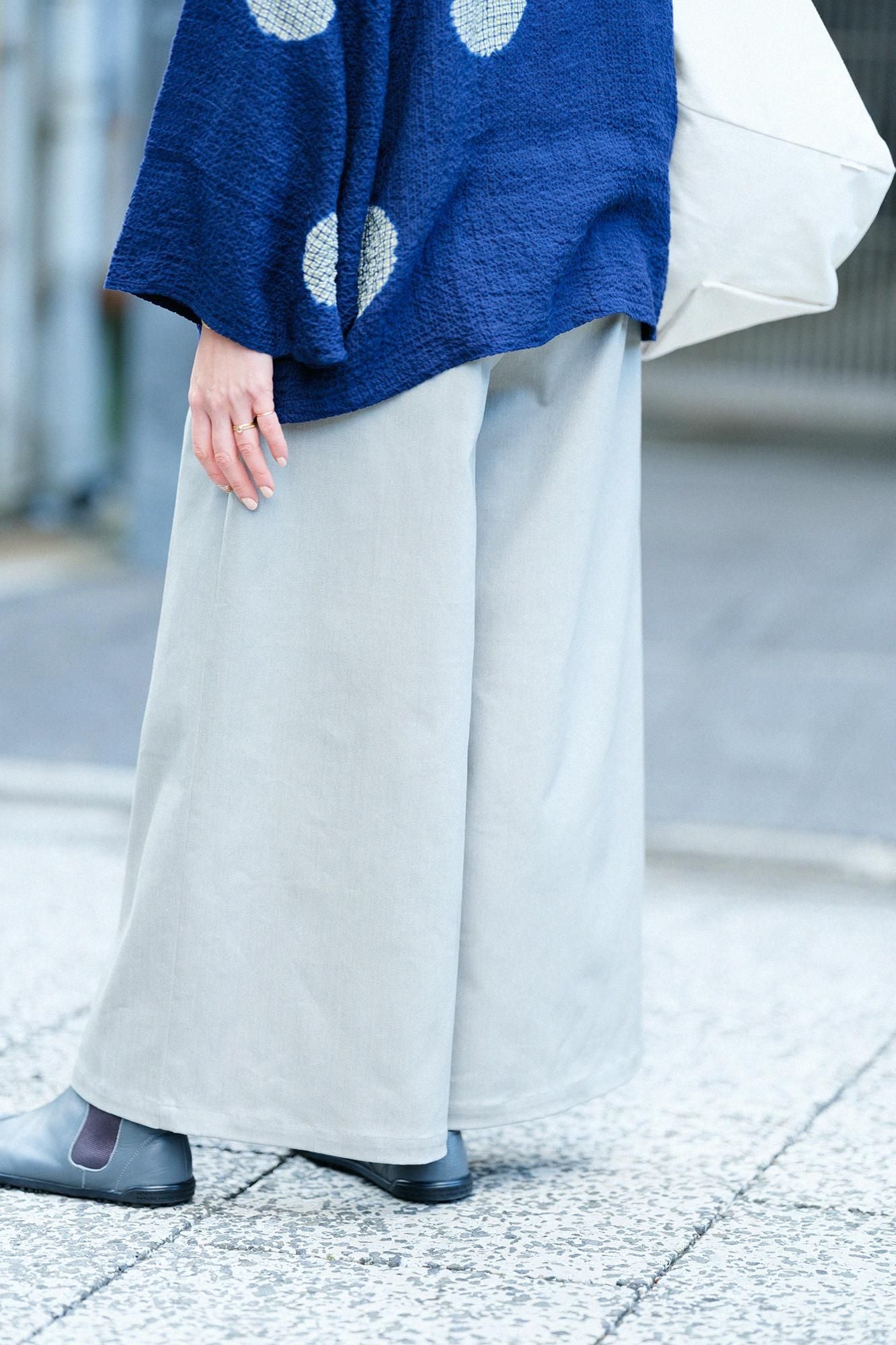 Stretch Denim Wide-legged Pants / Light Grey