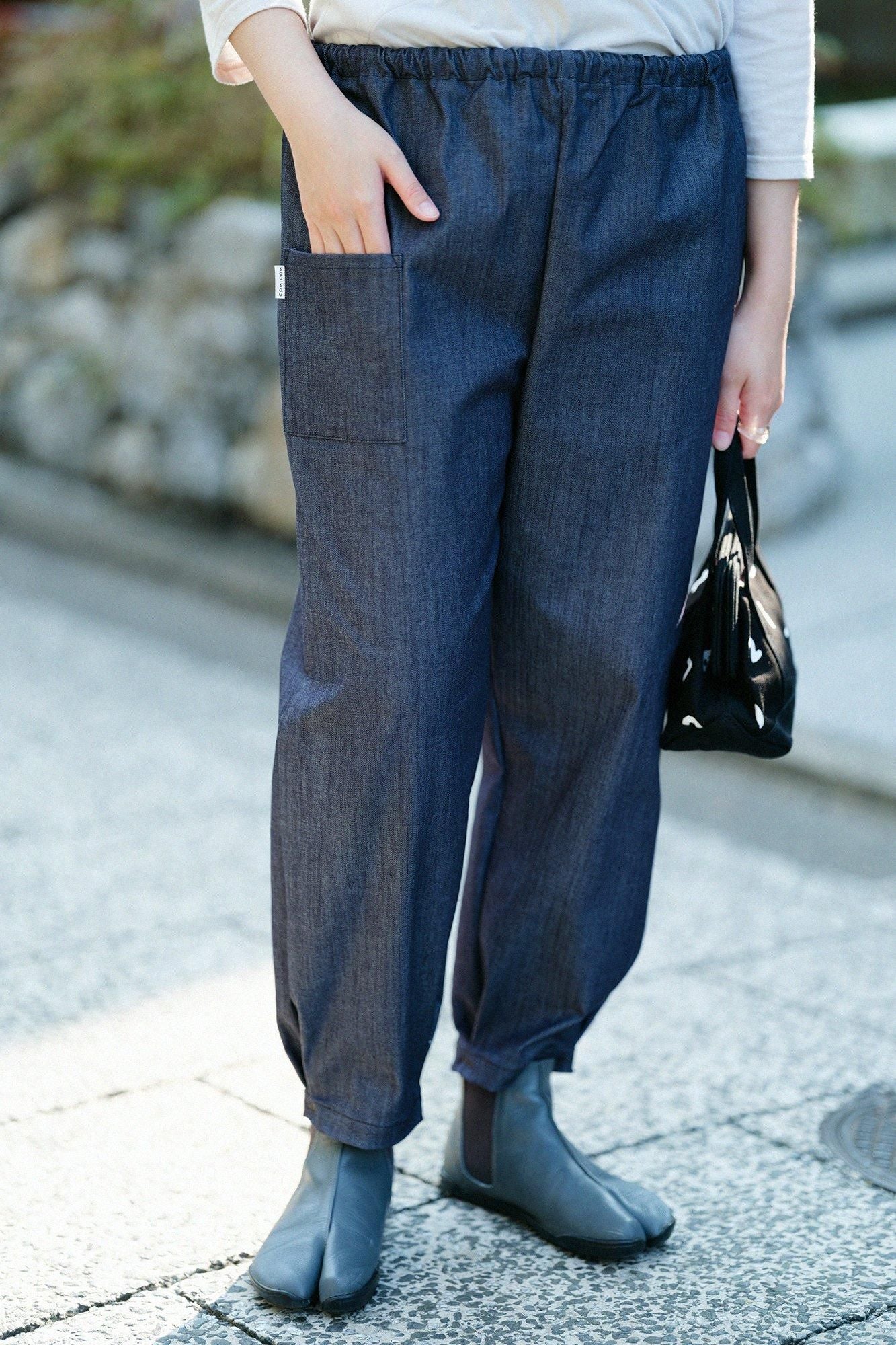 Stretch Denim Monpe Workers Pants / Dark Blue