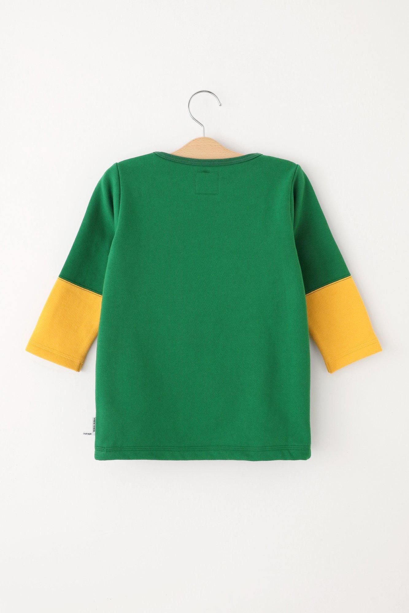 ● Fleece Lining Bi-color Sleeve Square Neck Shirt Akome / Green×Yellow