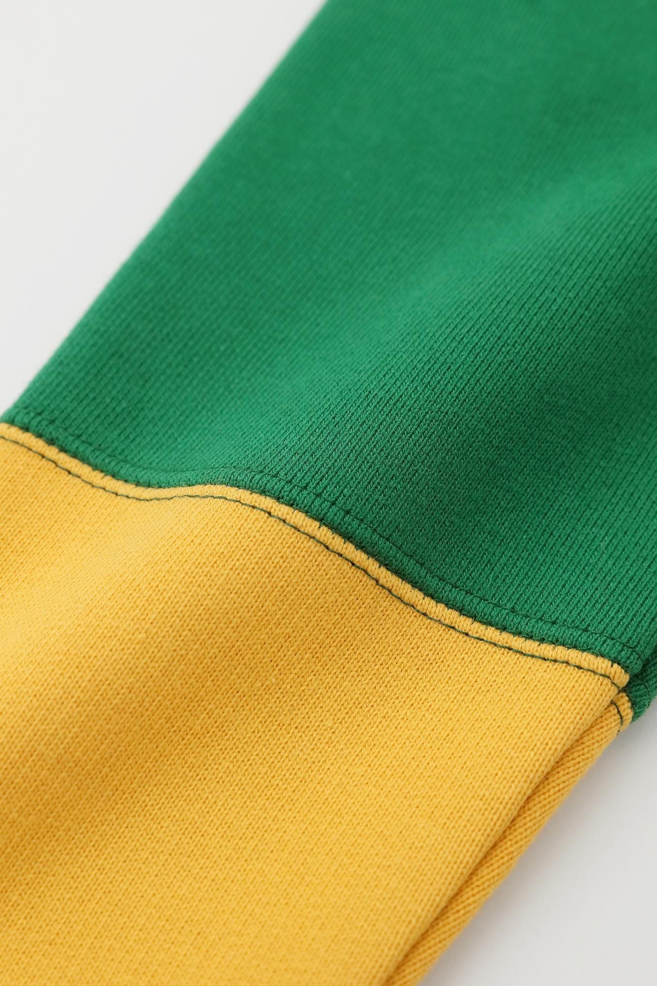 ● Fleece Lining Bi-color Sleeve Square Neck Shirt Akome / Green×Yellow
