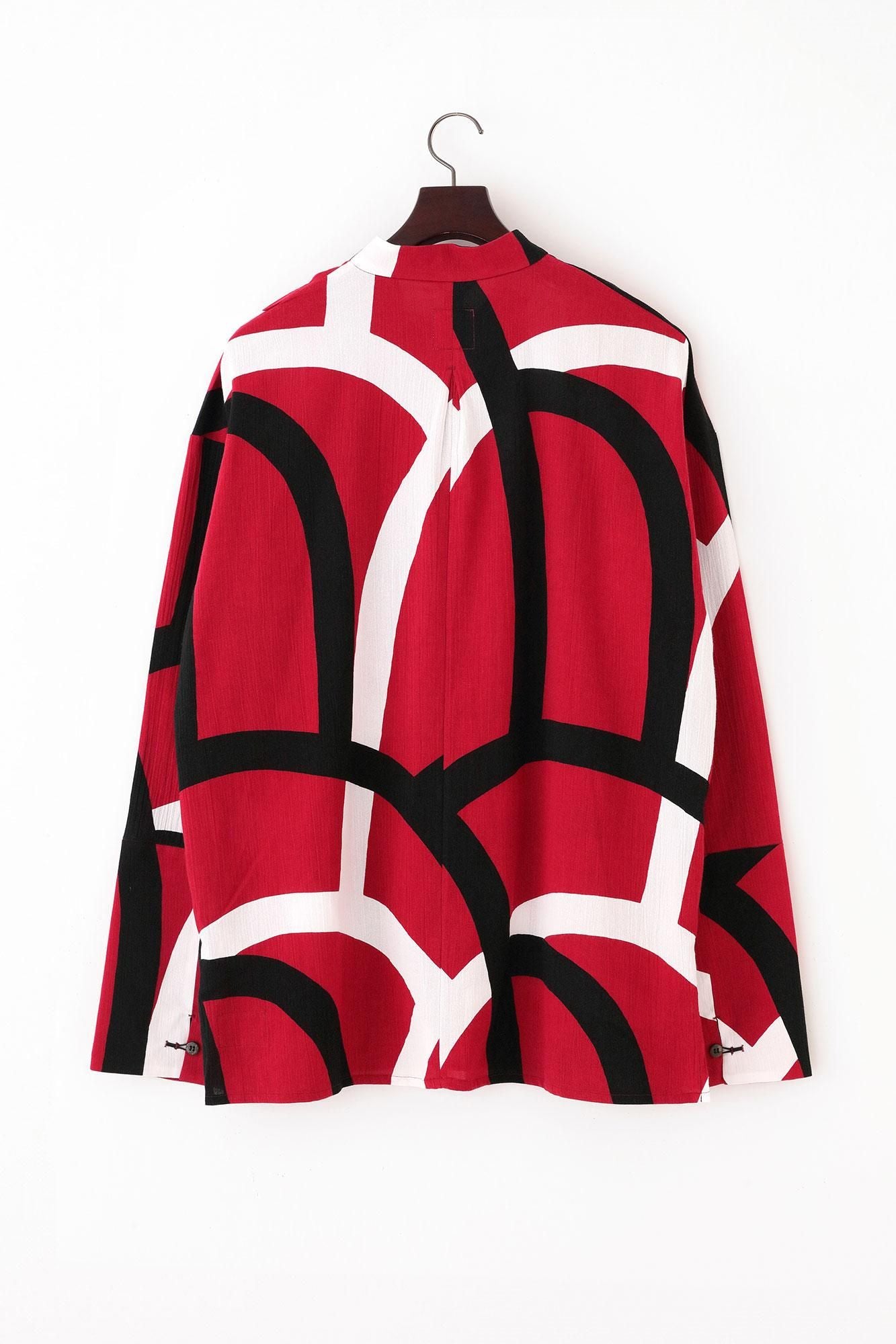 Chizimi Cotton 20/20 Band Collar Tight-sleeved Kimono Shirt / Waterfall