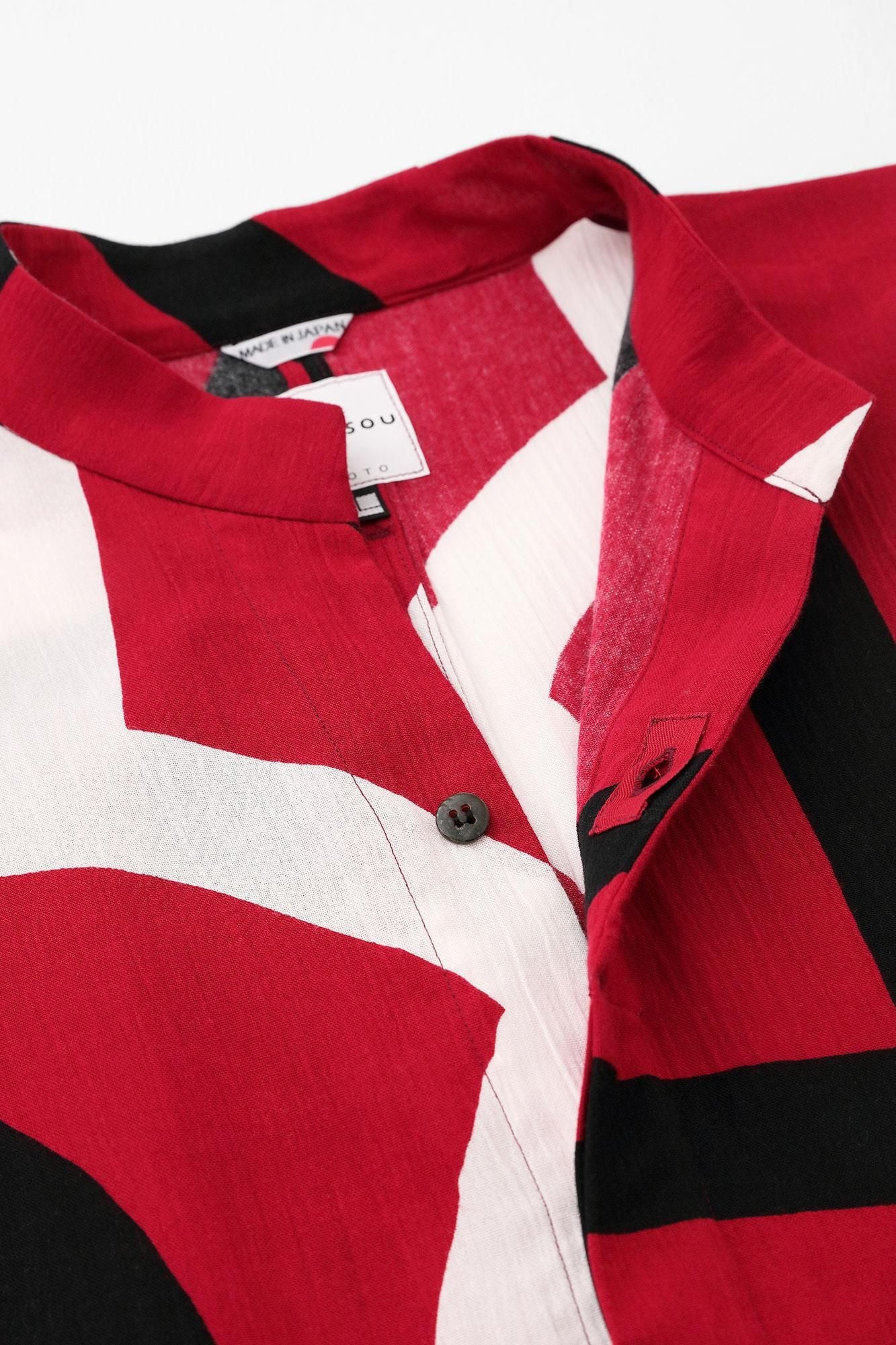 Chizimi Cotton 20/20 Band Collar Tight-sleeved Kimono Shirt / Waterfall