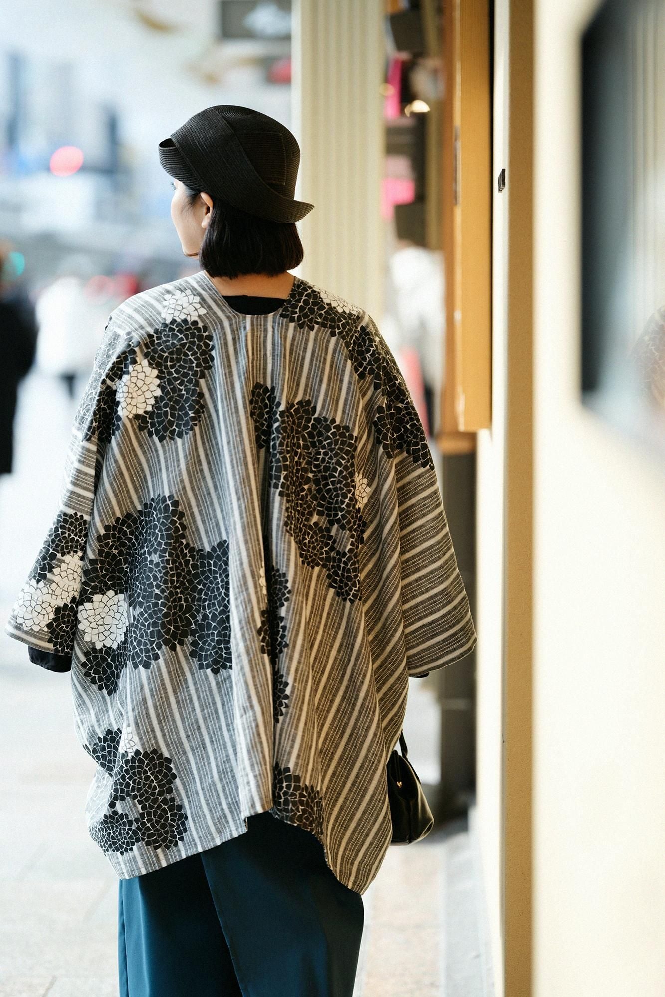 麻 如月披風斗篷／雲間菊和留白