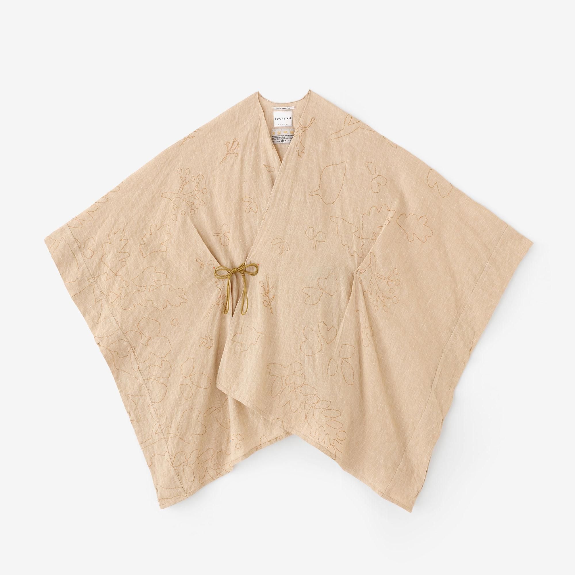 【net limited】Linen-Rayon Blend Kisaragi Poncho／Rural Woodland Swayand Blank Winter Moss Color