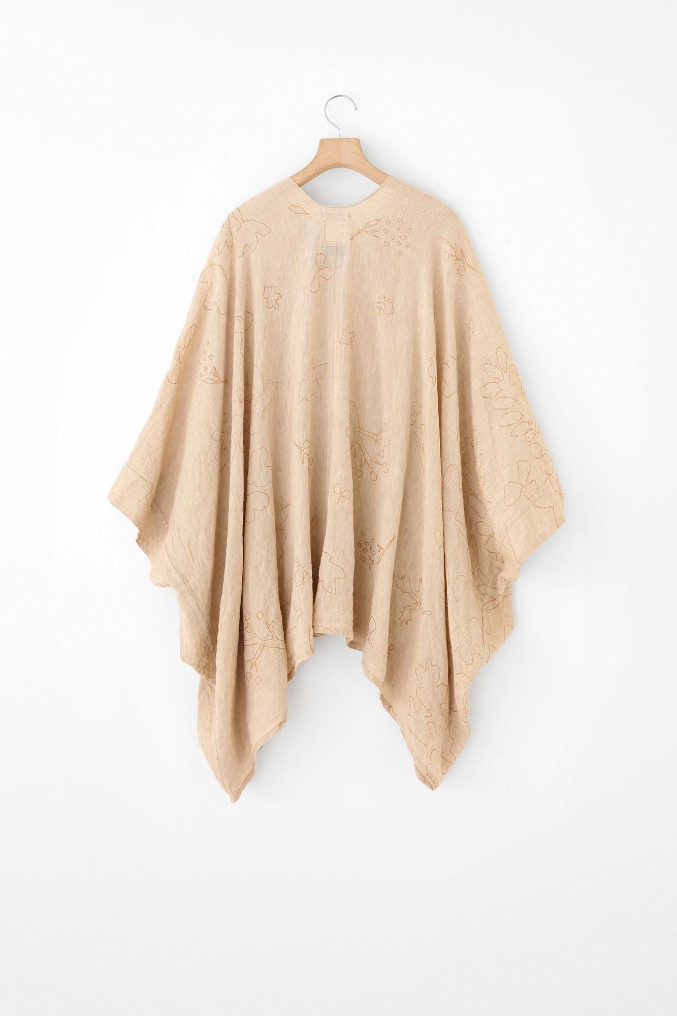 【net limited】Linen-Rayon Blend Kisaragi Poncho／Rural Woodland Swayand Blank Winter Moss Color