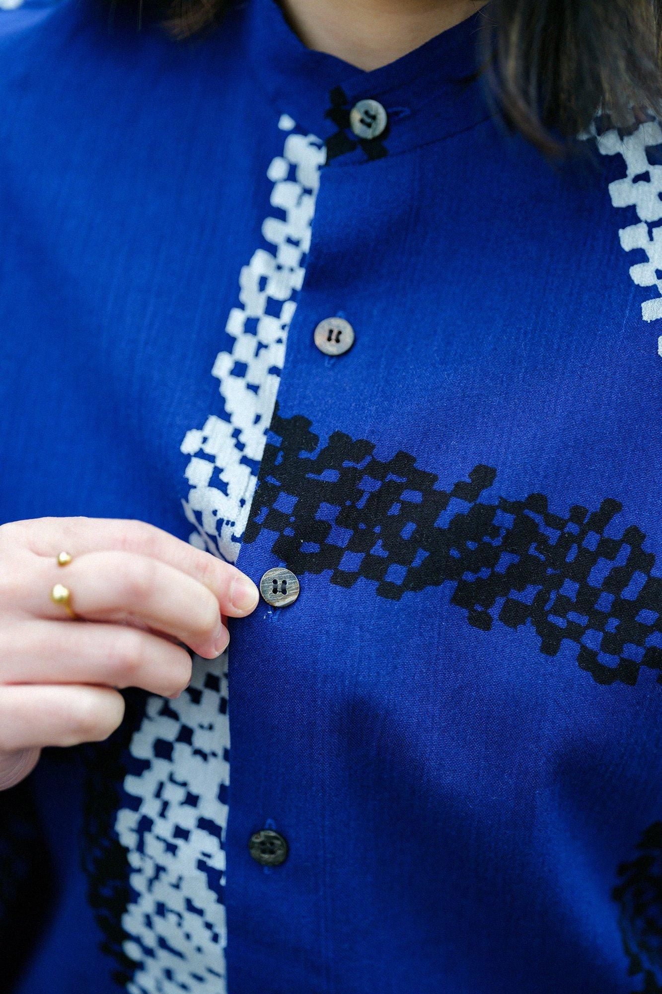 Chizimi Cotton 20/20 Kimono Sleeve Blouse / Tied-up