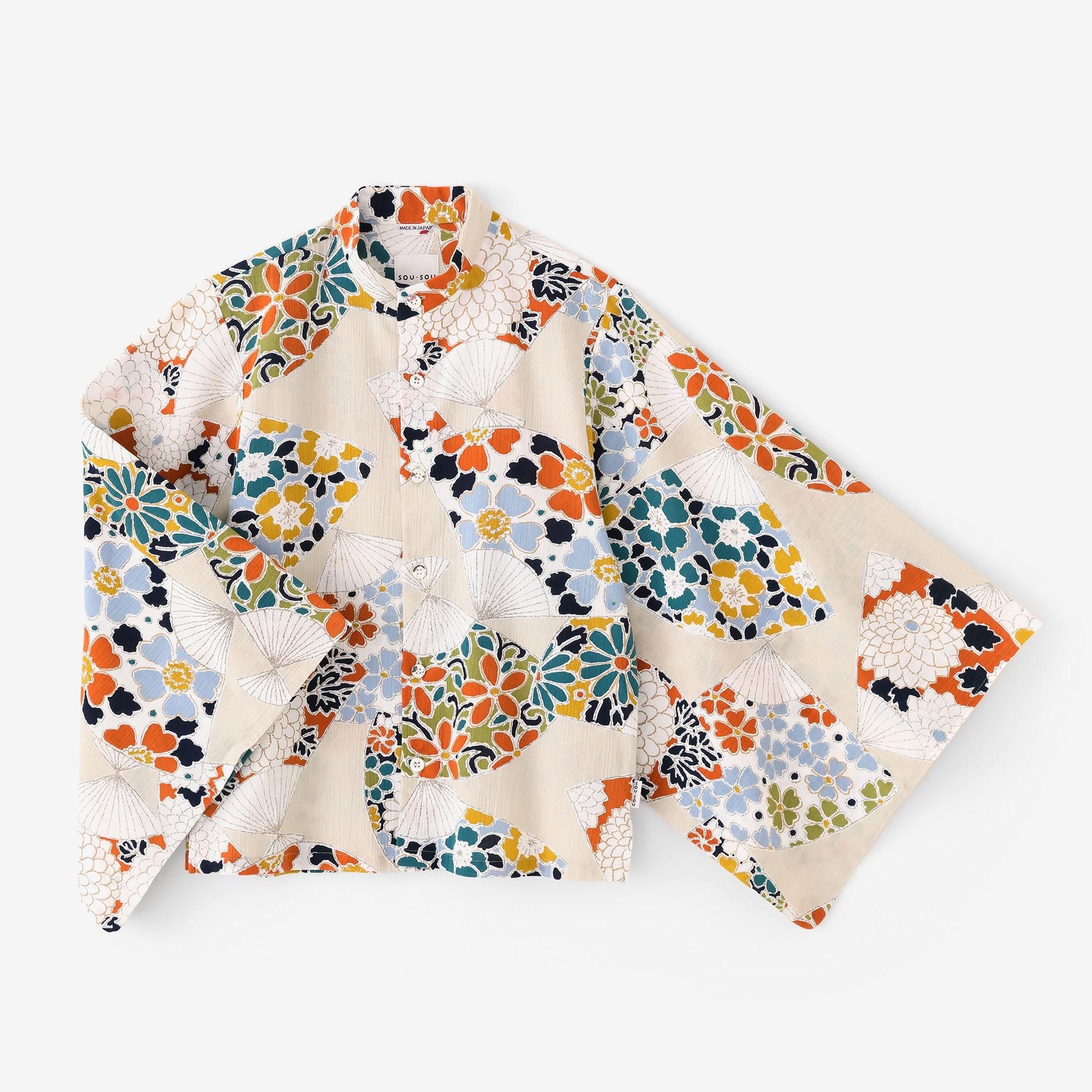 高島縮 20/20 草衣（そうい） 上（うえ）／扇（おうぎ） 白茶鼠（しら