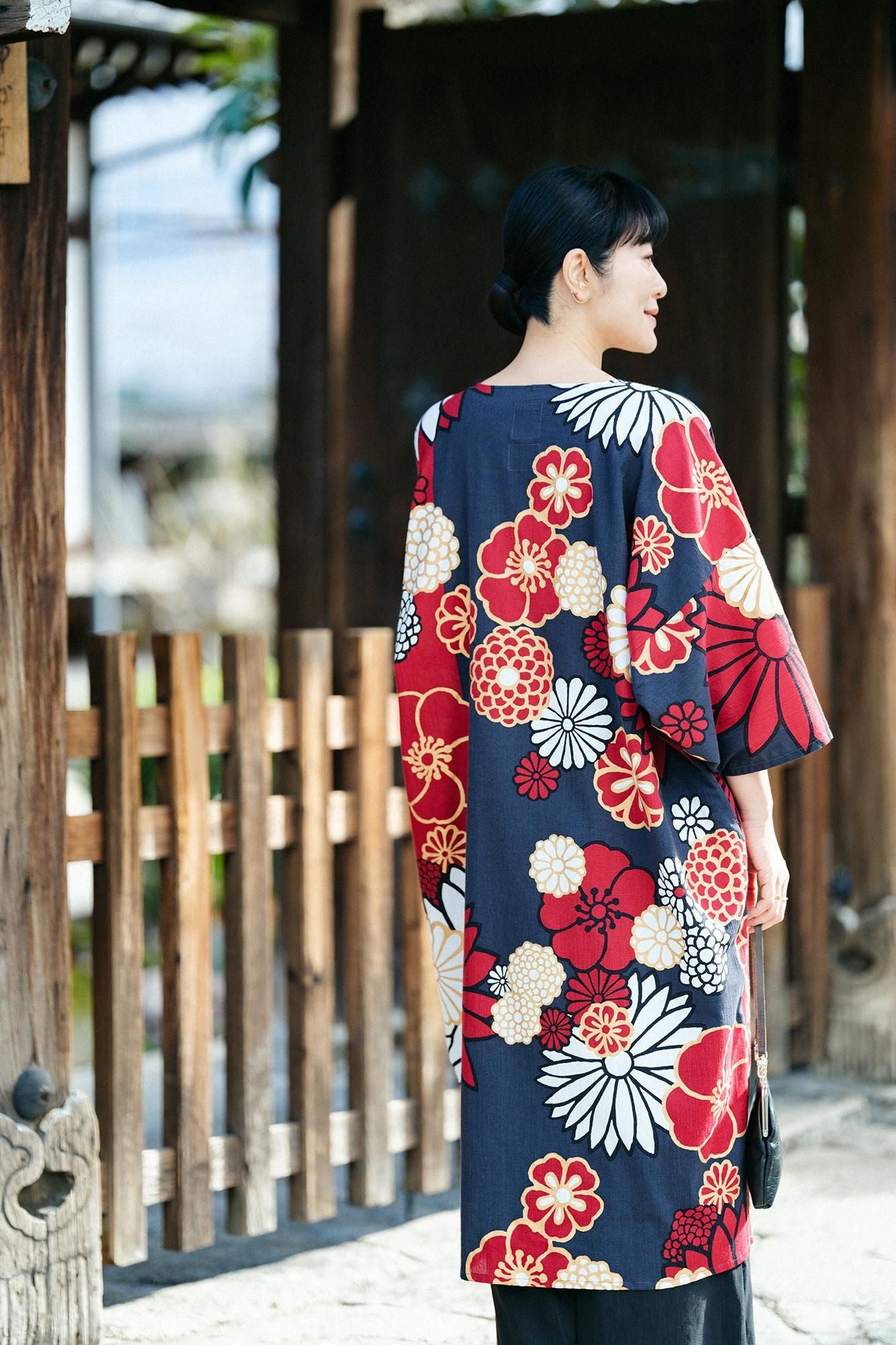 高島縮棉 20/20 圓弧袖長方形洋裝/金襴緞子