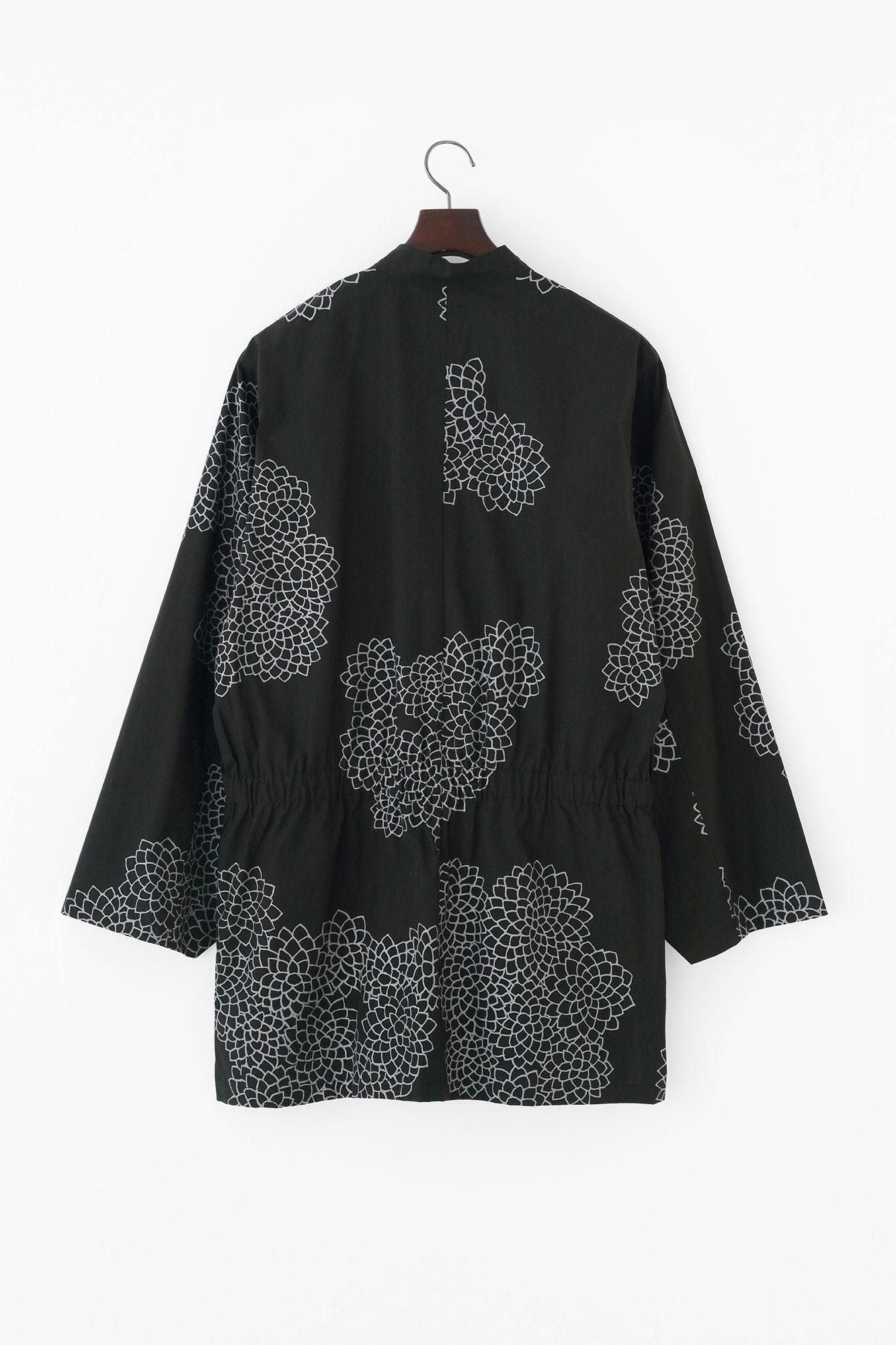 Typewriter Cloth Samue Worker Jacket / Chrysanthemum in Clouds Black