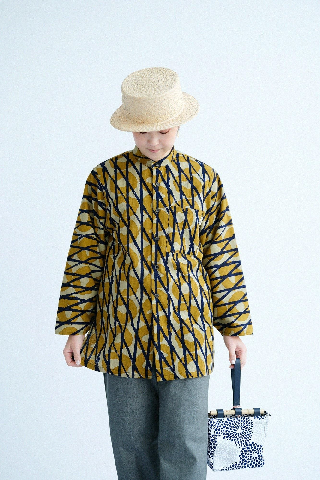 Chizimi Cotton 20/20 Naginata Sleeve Long Shirt) / Storm