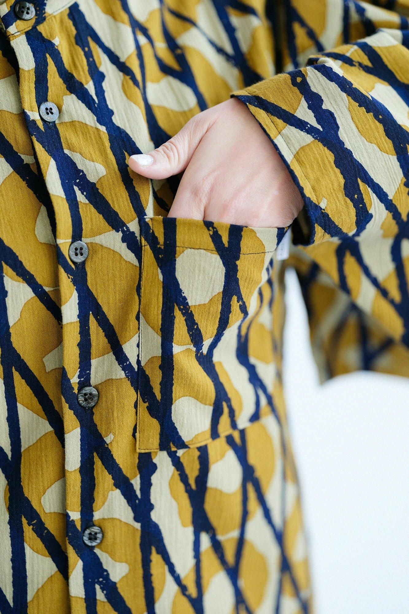 Chizimi Cotton 20/20 Naginata Sleeve Long Shirt) / Storm