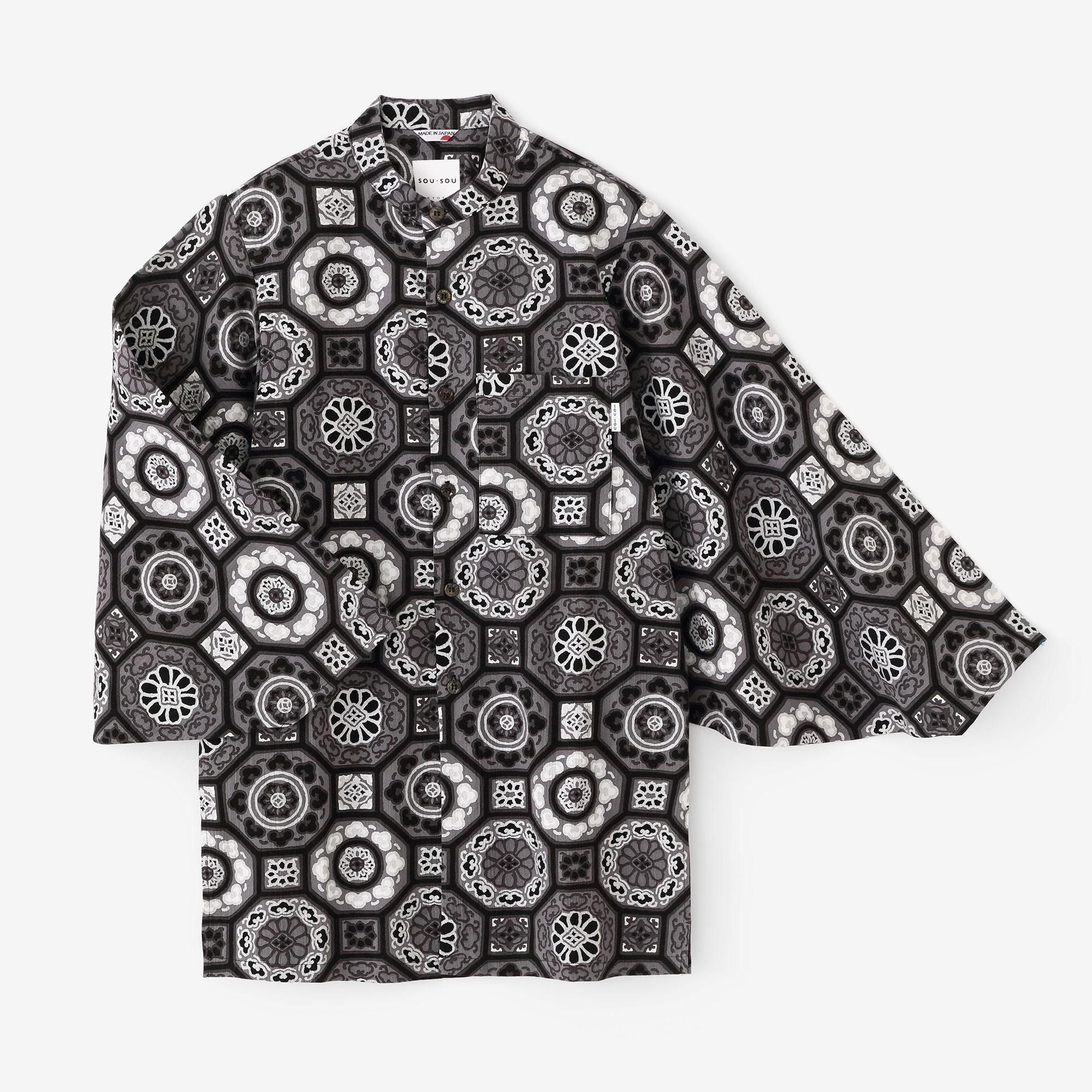 美品 現行 ソウソウ 高島縮 薙刀長草衣 チュニック 間あい シャツ 総柄 高島縮 20/20 薙刀長草衣