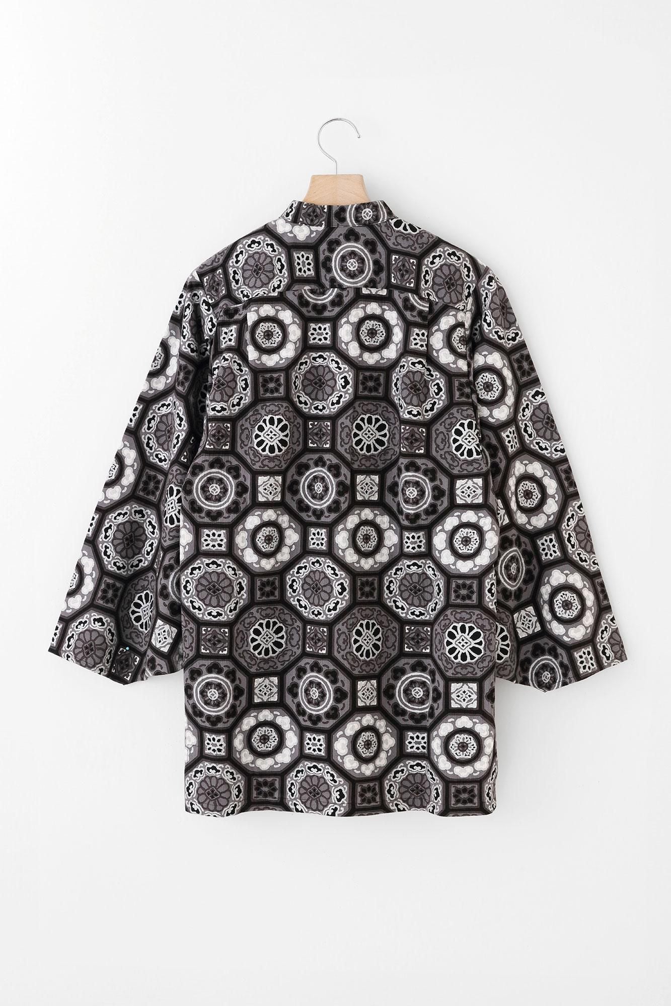 高島縮棉 20/20圓弧袖長版襯衫/華麗 黑色