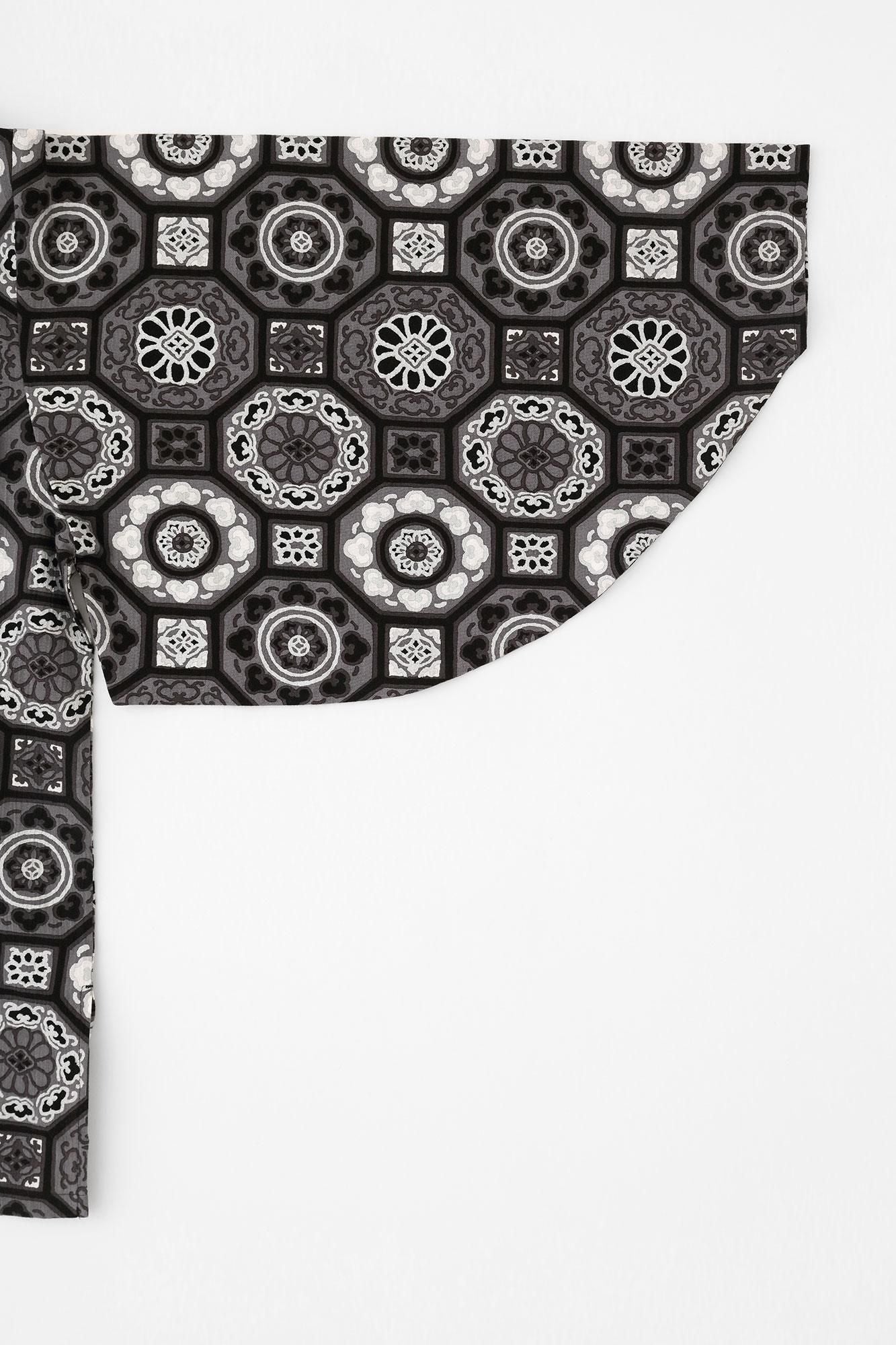 高島縮棉 20/20圓弧袖長版襯衫/華麗 黑色