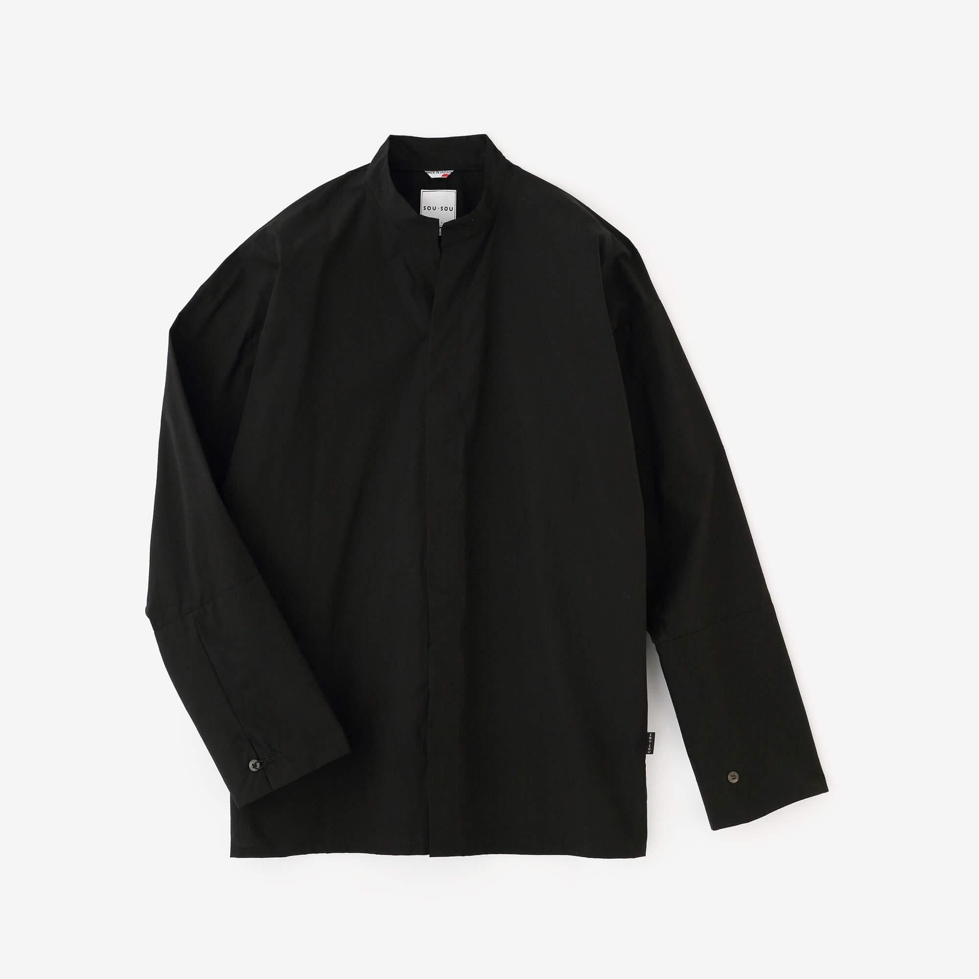 Typewriter Cloth Band Collar Tight-sleeved Kimono Shirt /  Black