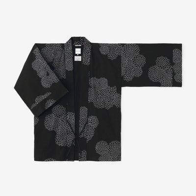 Typewriter Cloth Hanten Long-sleeved Jacket Short Single Layer / Chrysanthemum in Clouds Black