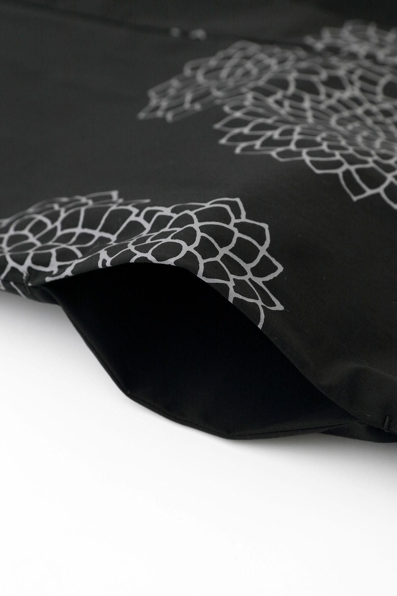 Typewriter Cloth Hanten Long-sleeved Jacket Short Single Layer / Chrysanthemum in Clouds Black