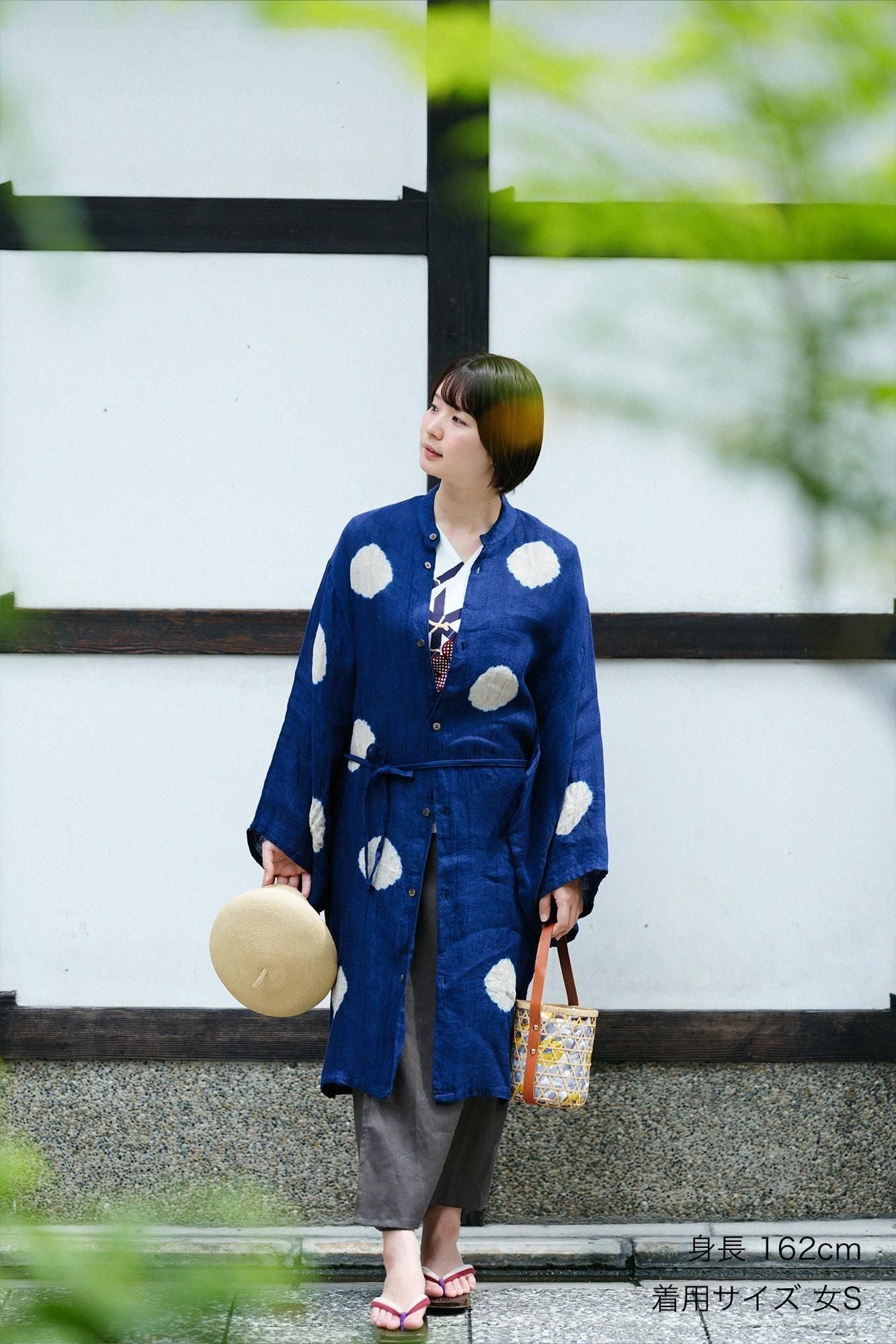 ＳＯＵ・ＳＯＵ　薙刀かり衣 水玉大 孔雀緑×つくも ワンピース SOU・SOU 薙刀かり衣 水玉大 孔雀緑×つくも ワンピース