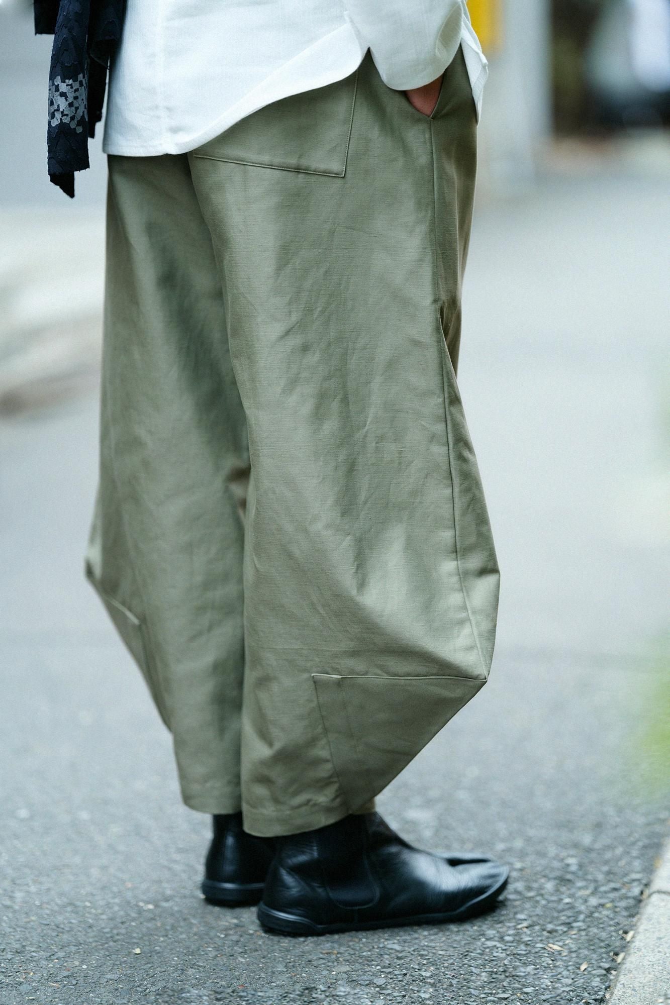 Cotton-linen Blended Weave Wide-legged Pants Odayaka / Military Green