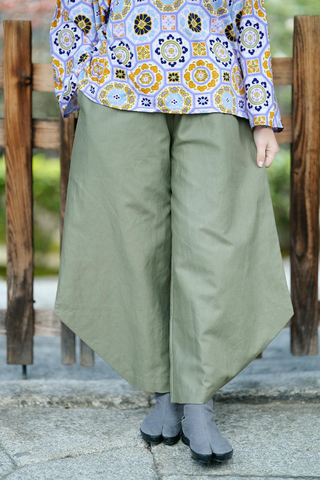 Cotton-linen Blended Weave Wide-legged Pants Odayaka / Military Green