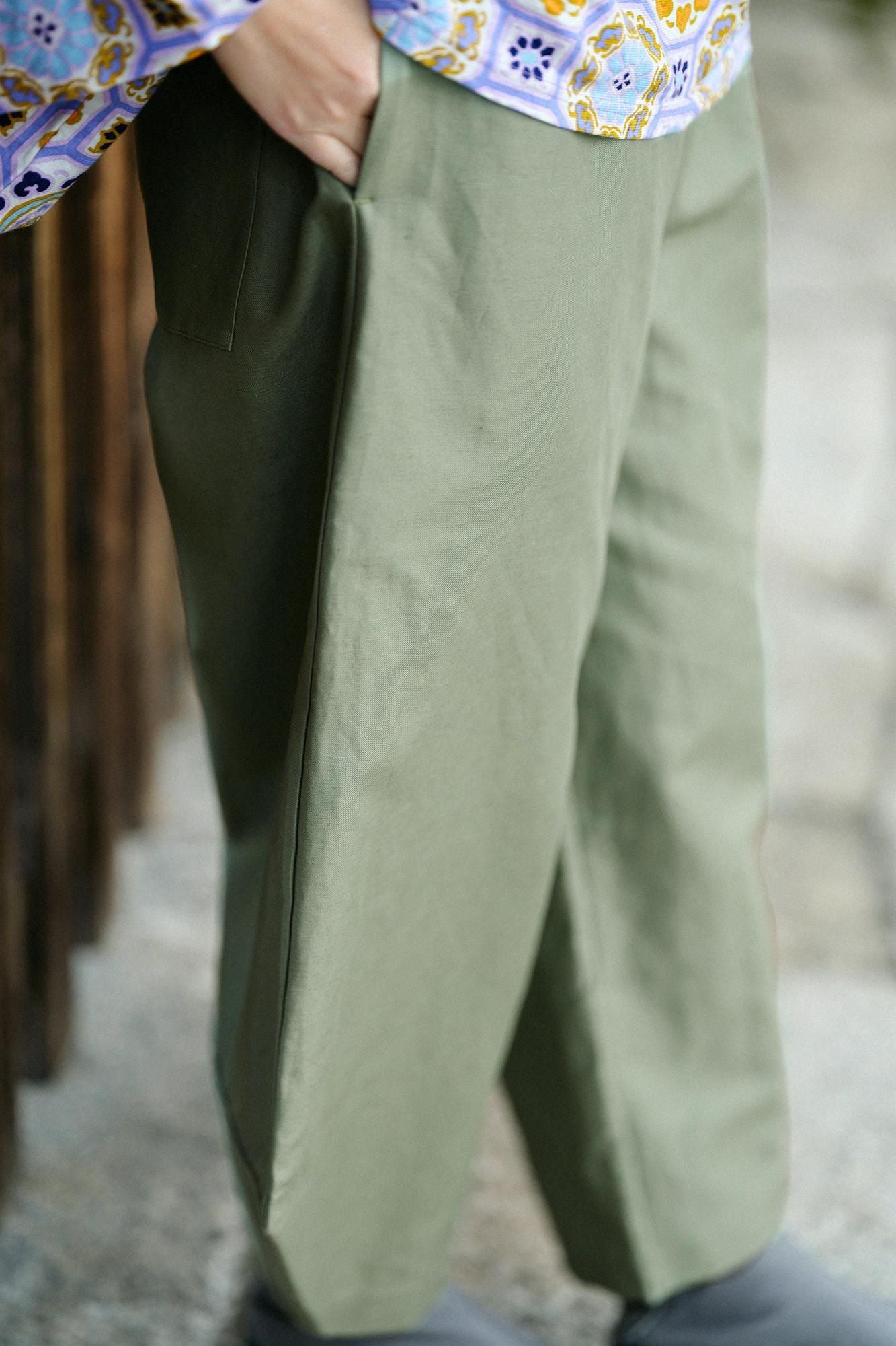 Cotton-linen Blended Weave Wide-legged Pants Odayaka / Military Green