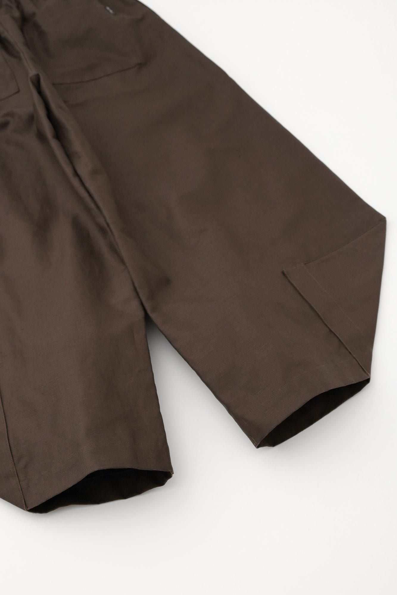 棉麻紡混織 闊腿褲 穩／棕色