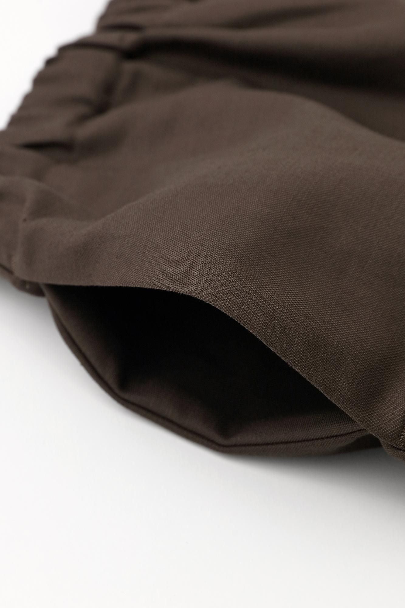 棉麻紡混織 闊腿褲 穩／棕色