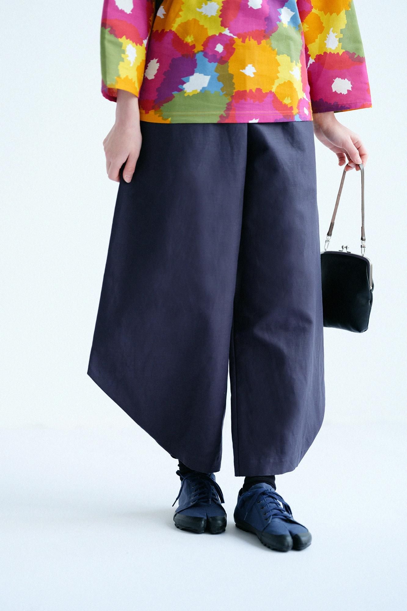 Cotton-linen Blended Weave Wide-legged Pants Odayaka / Dark Navy