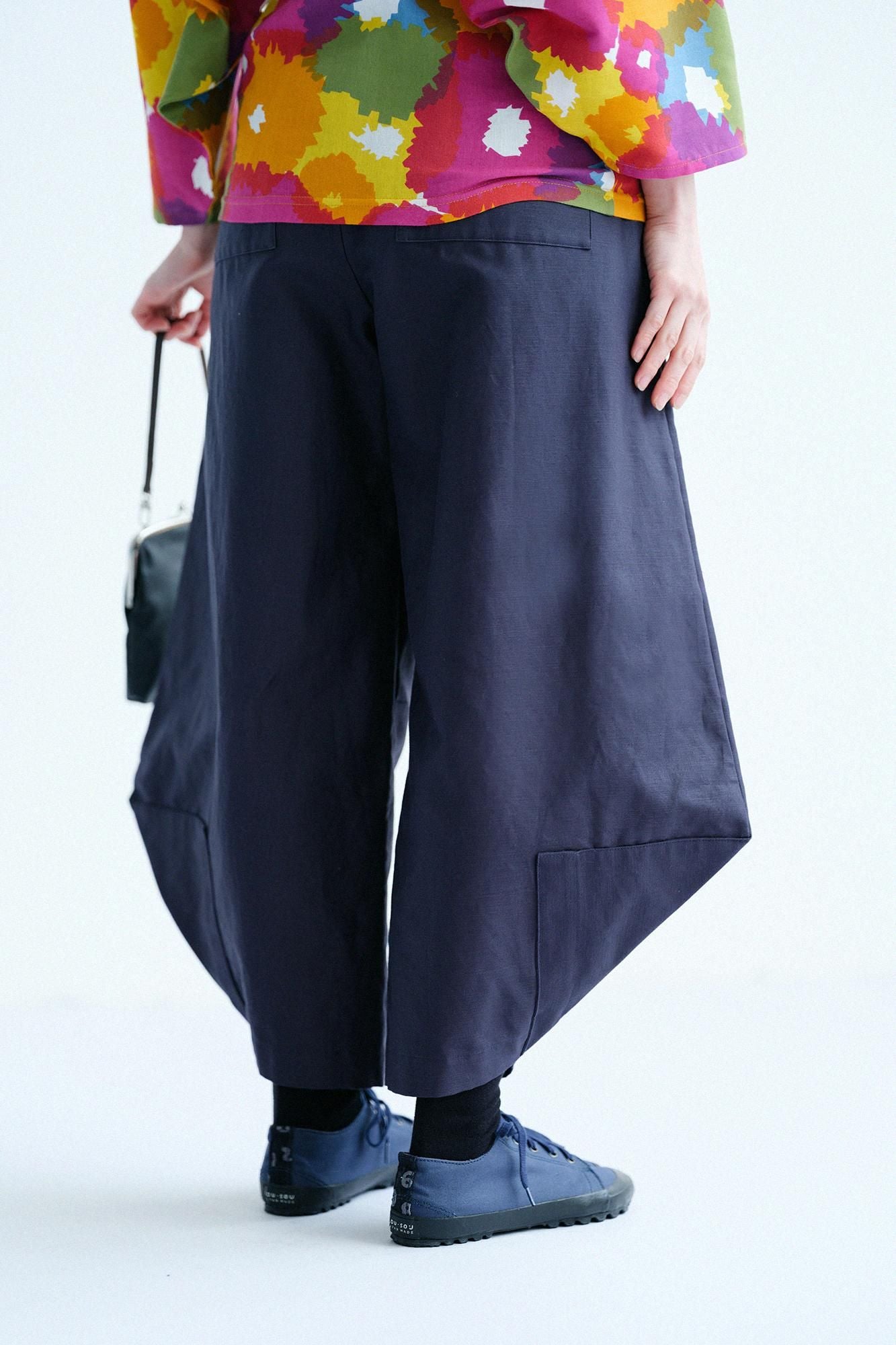 Cotton-linen Blended Weave Wide-legged Pants Odayaka / Dark Navy
