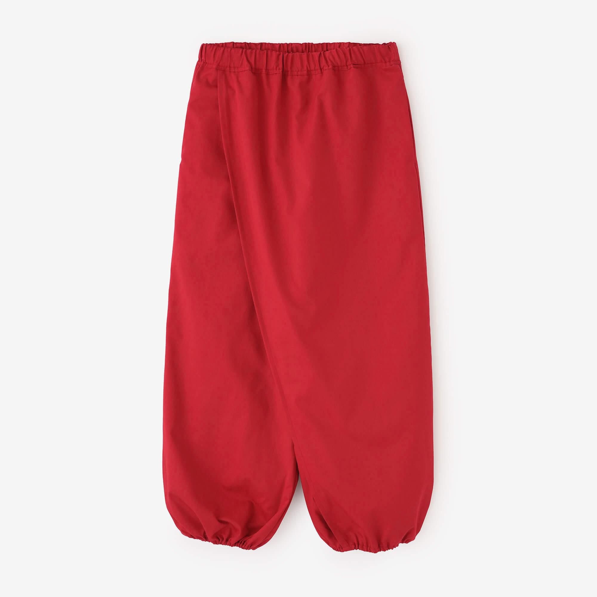 斜紋織 手柄寛衣下 和裝褲／紅色