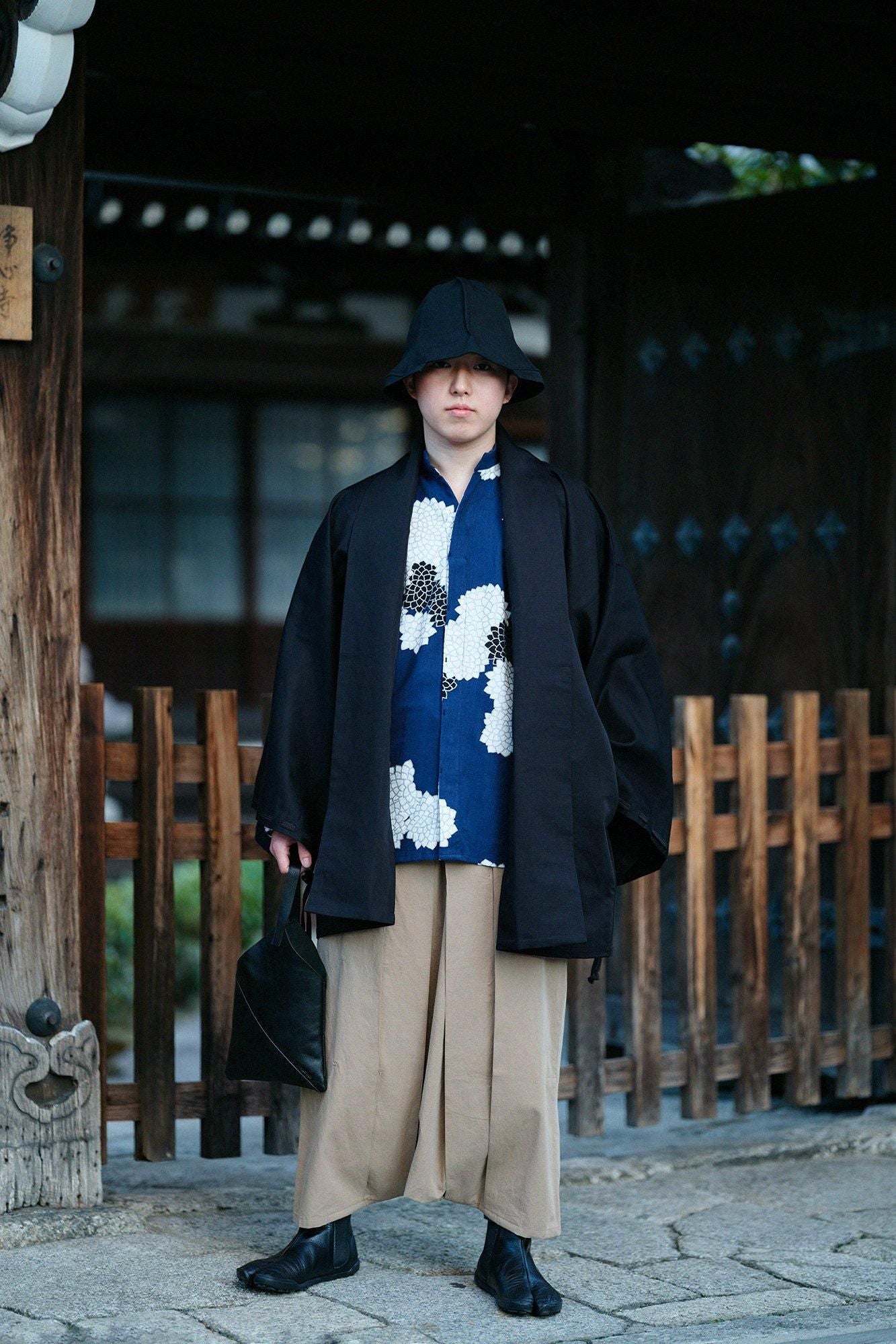 美品希少 SOU・SOU 立衿 筒袖襯衣 高島縮 長袖シャツ 京型友禅坂尾織物 高島縮 立衿 筒袖襯衣