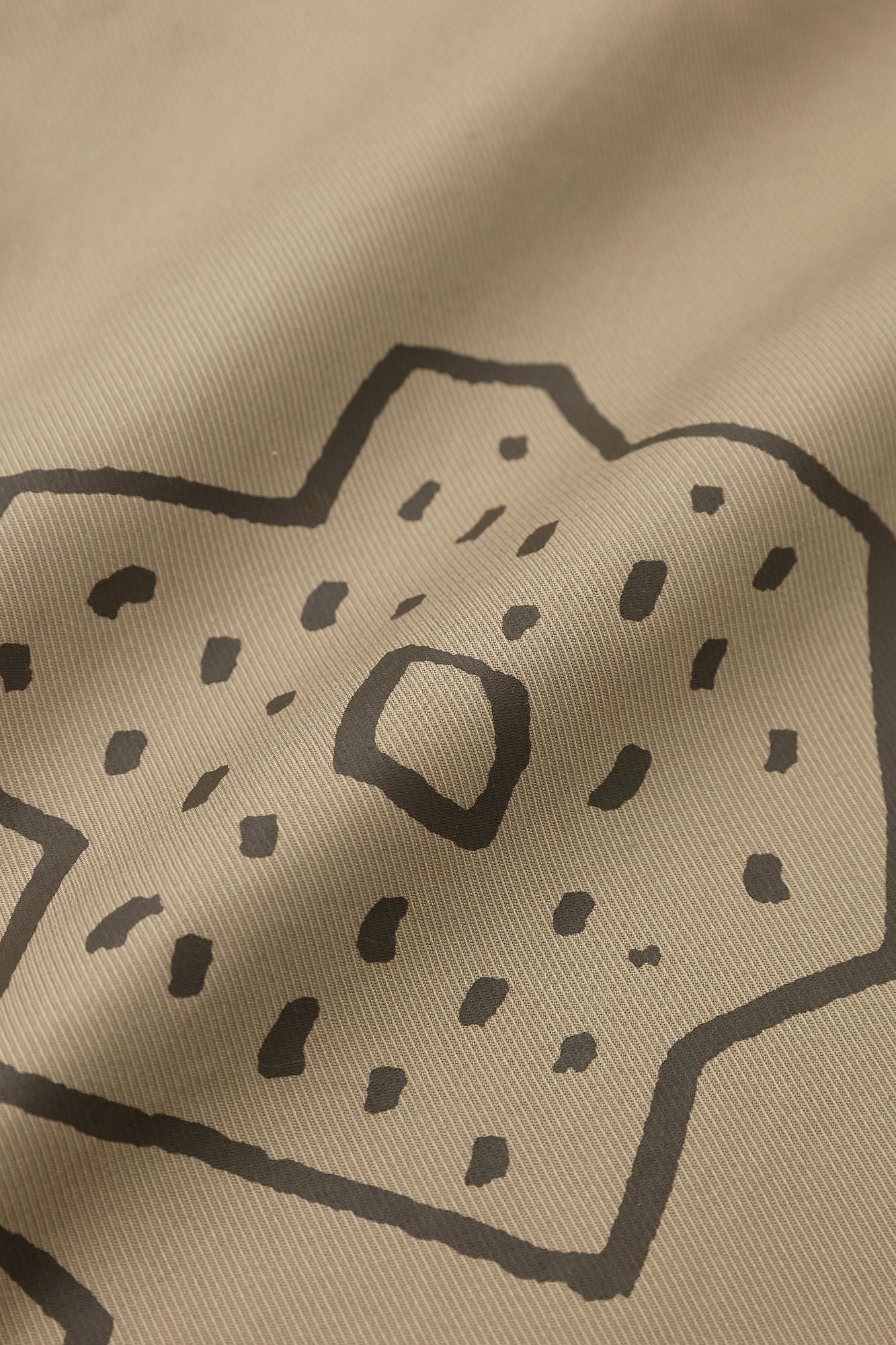 Shin Reverse Twill Square Pockets Monpe Pants / Flower Seedling Scattered Greyish Brown