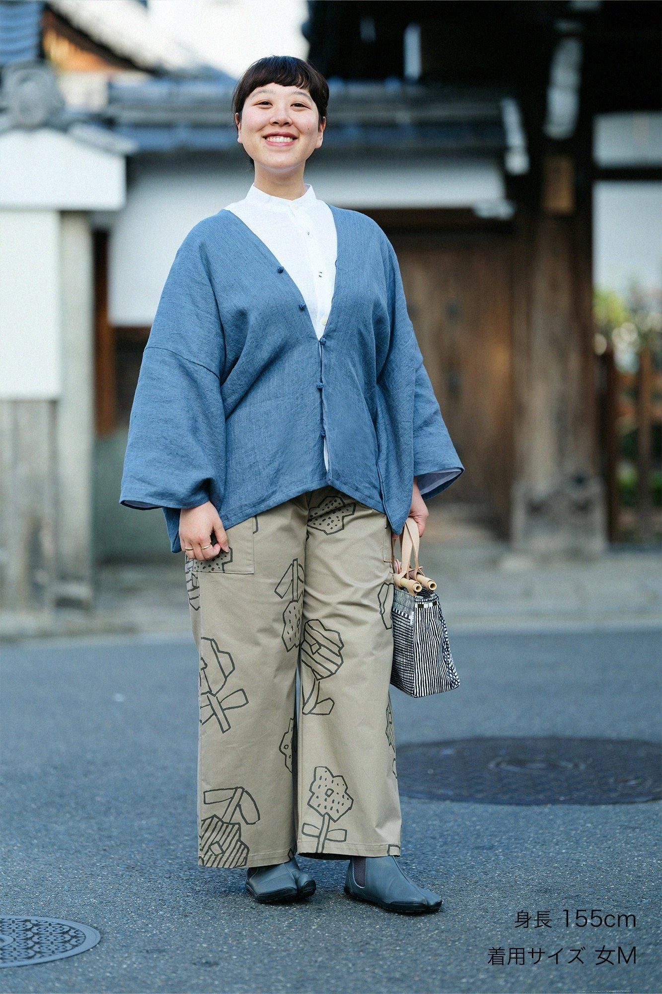 Shin Reverse Twill Square Pockets Monpe Pants / Flower Seedling Scattered Greyish Brown