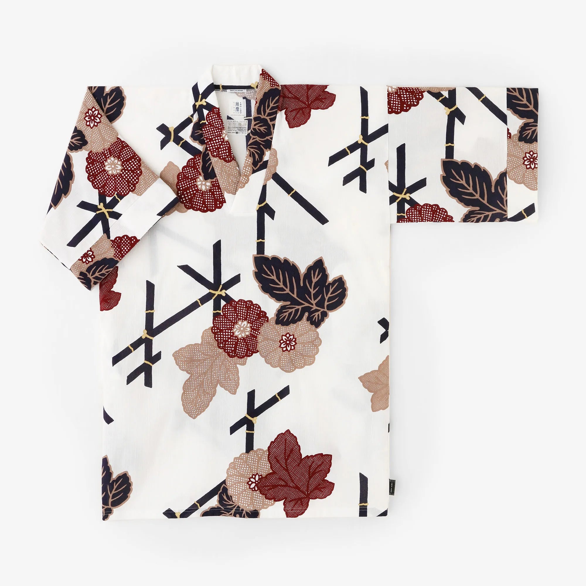 Chizimi Cotton 20/20 Long Fubi Kimono Shirt／Fenced Chrysanthemum-Recreation