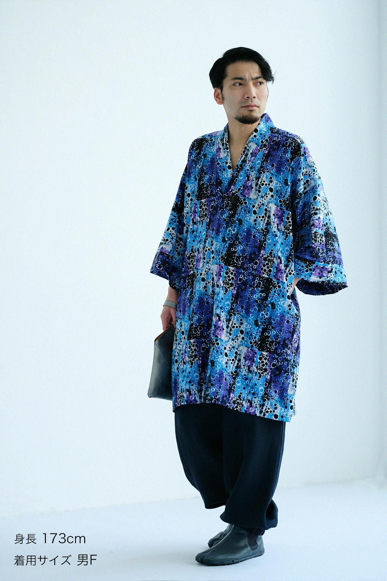 Chizimi Cotton 20/20 Long Fubi Kimono Shirt / Tenmoku