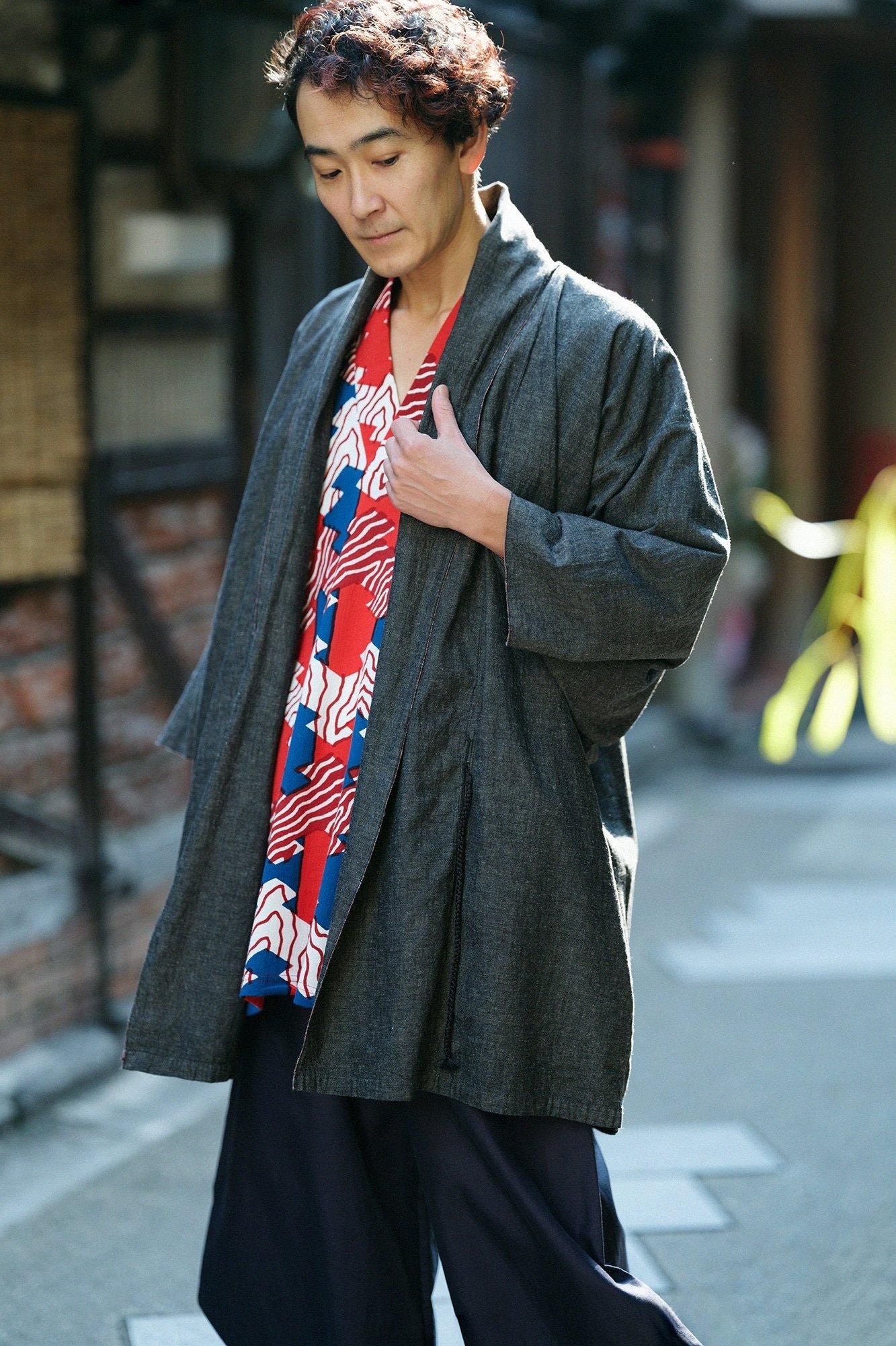 Chizimi Cotton 20/20 Long Fubi Kimono Shirt / Pine Bark Lozenges