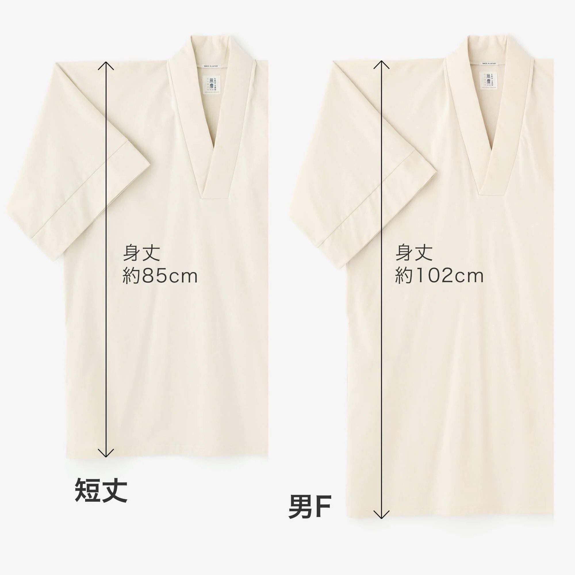 Chizimi Cotton 20/20 Long Fubi Kimono Shirt / Staggered Stripes and Fence