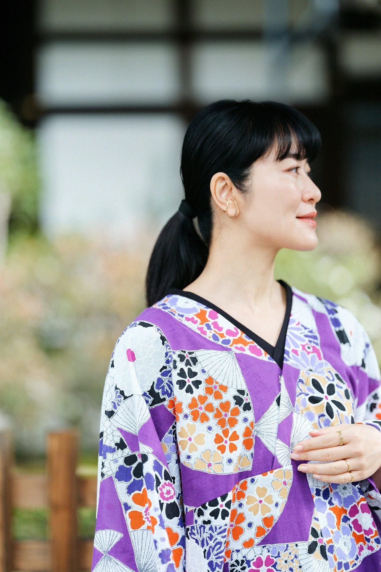 知多木綿 文（ぶん） 大帷（おおかたびら）／扇（おうぎ） 濃紫（こき