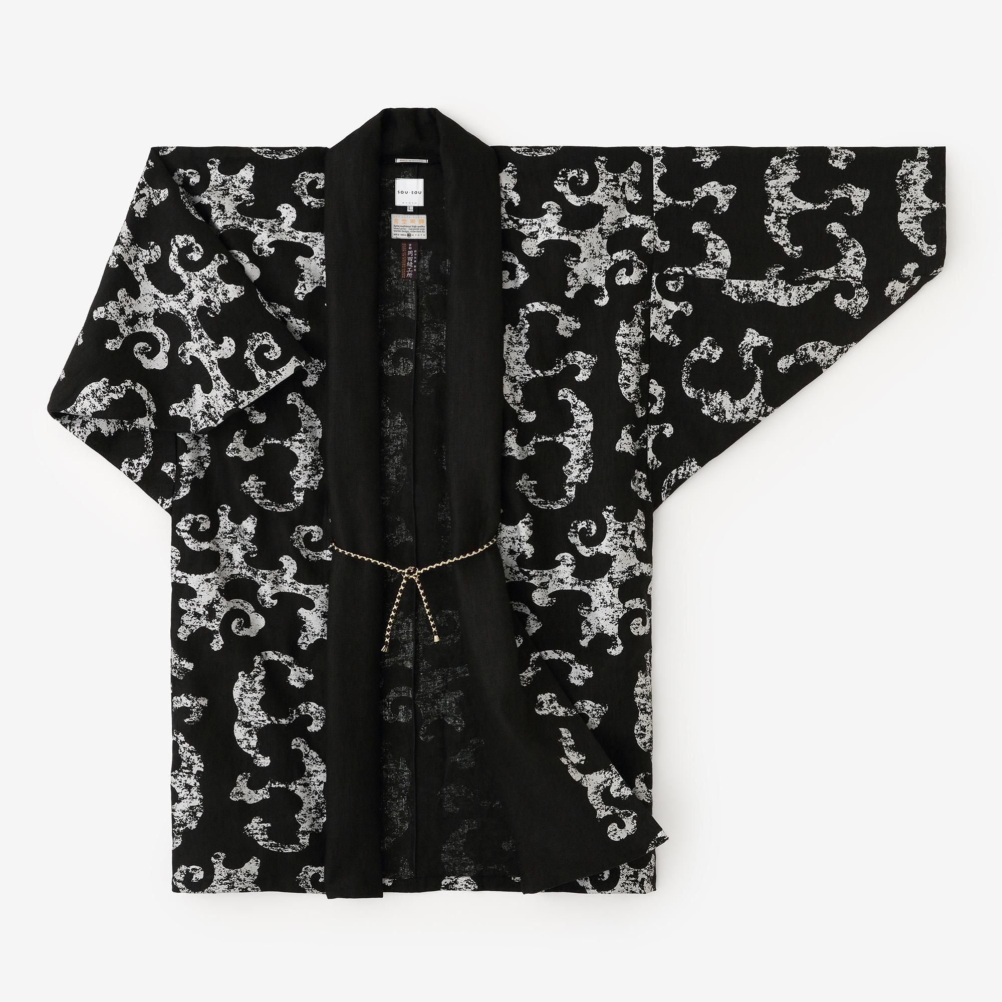 SOU•SOU　麻 ストレッチ もじり袖 短衣 単ひとえ ブラック　M 近清絞り 麻紗（あさ） もじり袖 短衣（たんい） 単（ひとえ