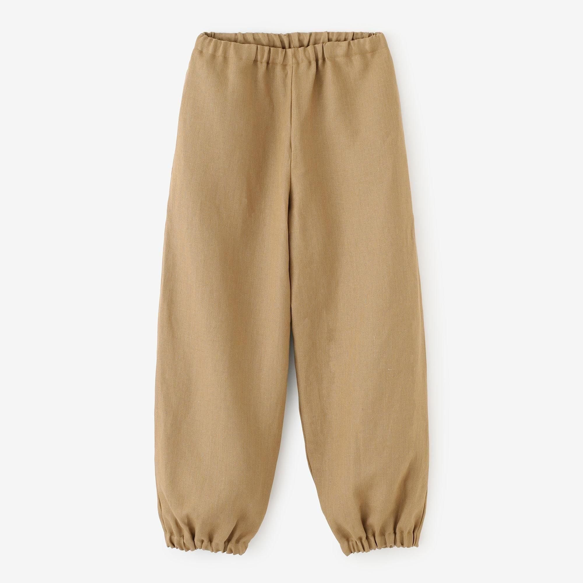 【官網限定】麻斜紋織 作務衣下裝／黃灰色