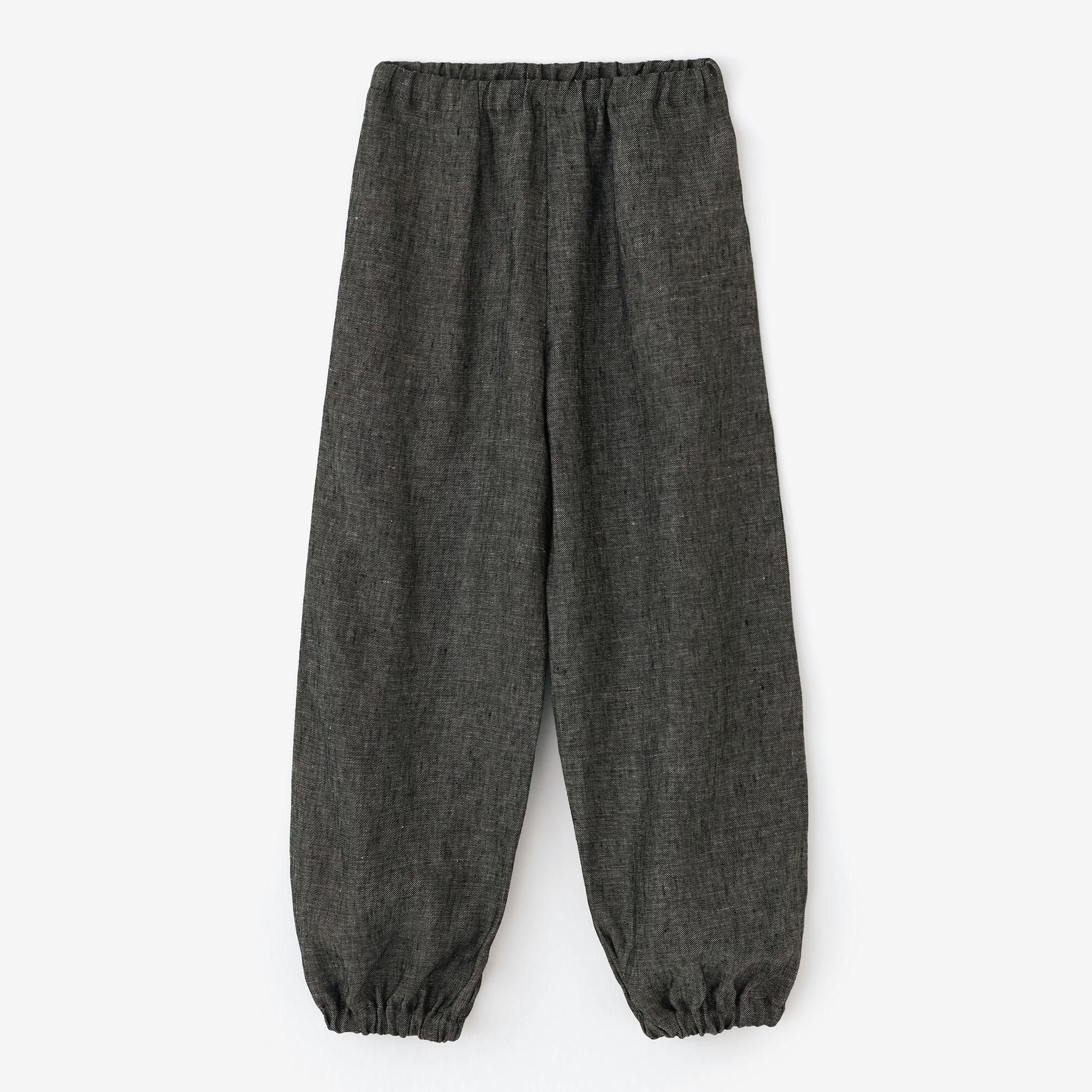 麻 斜紋織 作務衣下裝／黑灰色