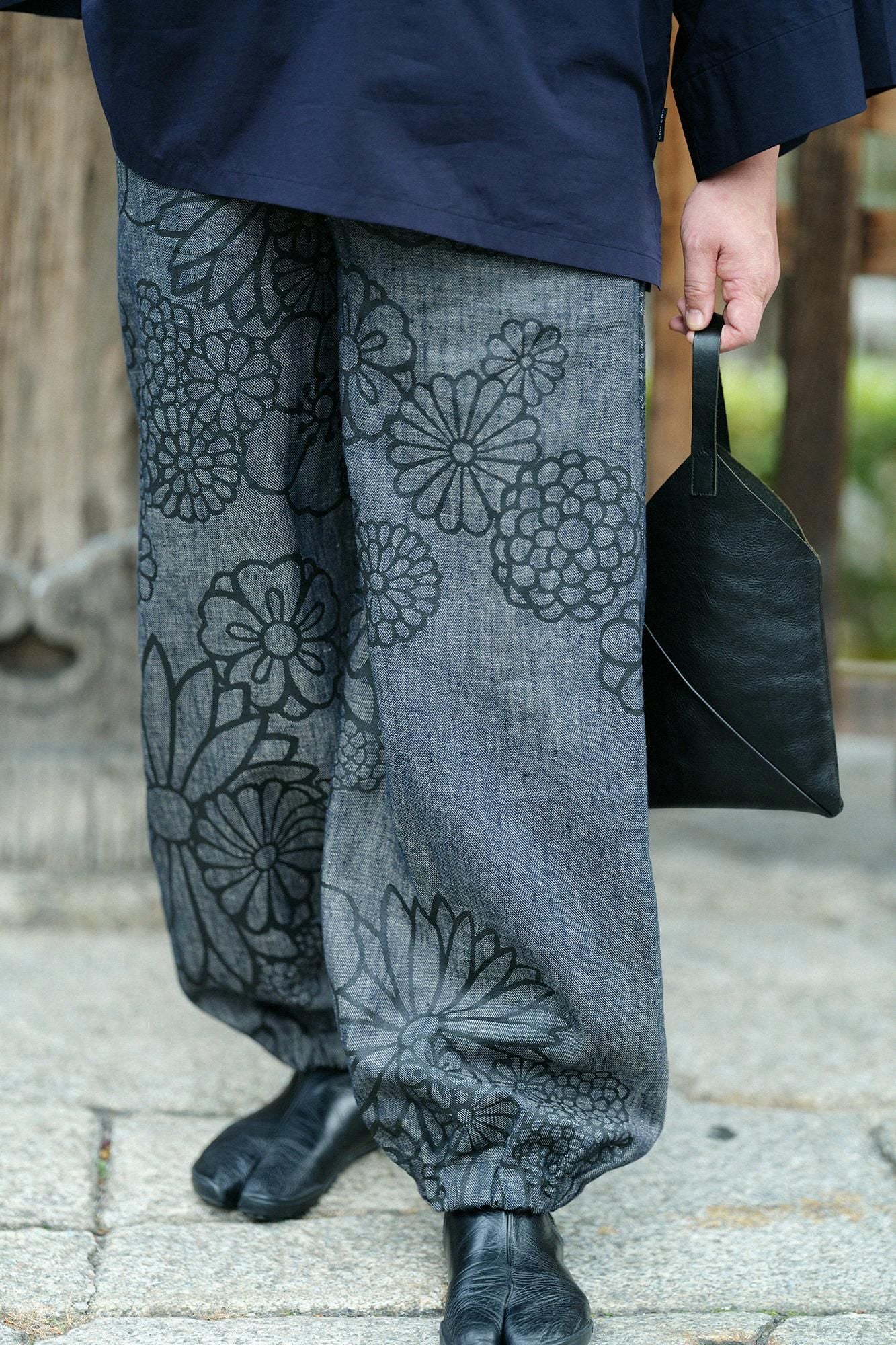 麻 斜紋織 作務衣下裝／金襴緞子