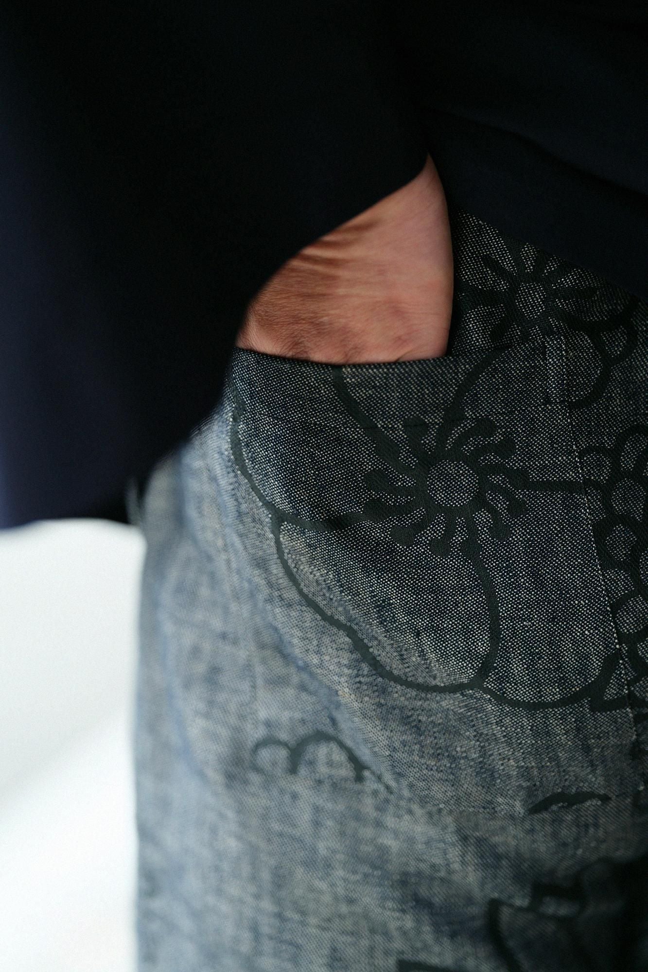 麻 斜紋織 作務衣下裝／金襴緞子