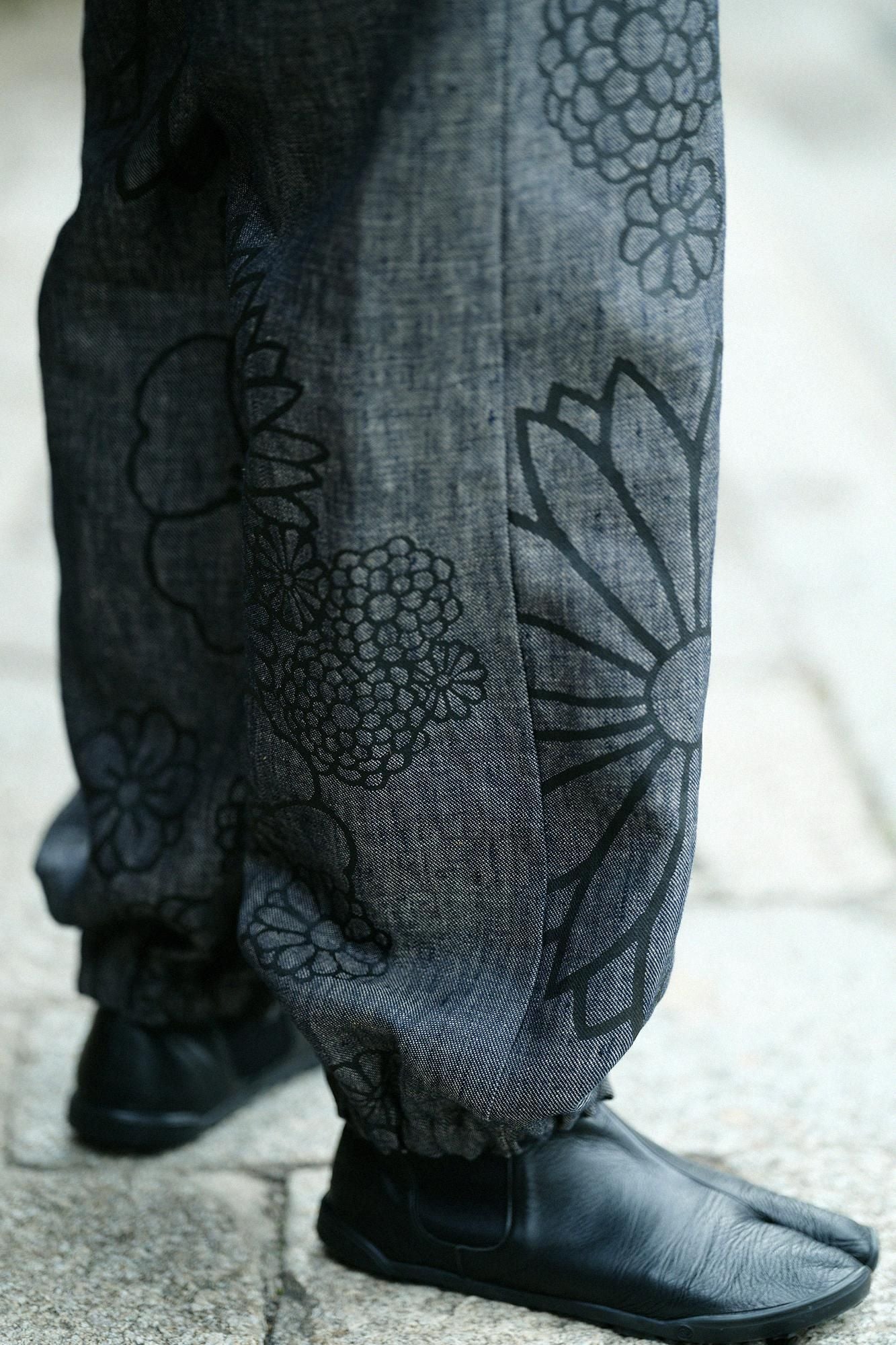 麻 斜紋織 作務衣下裝／金襴緞子