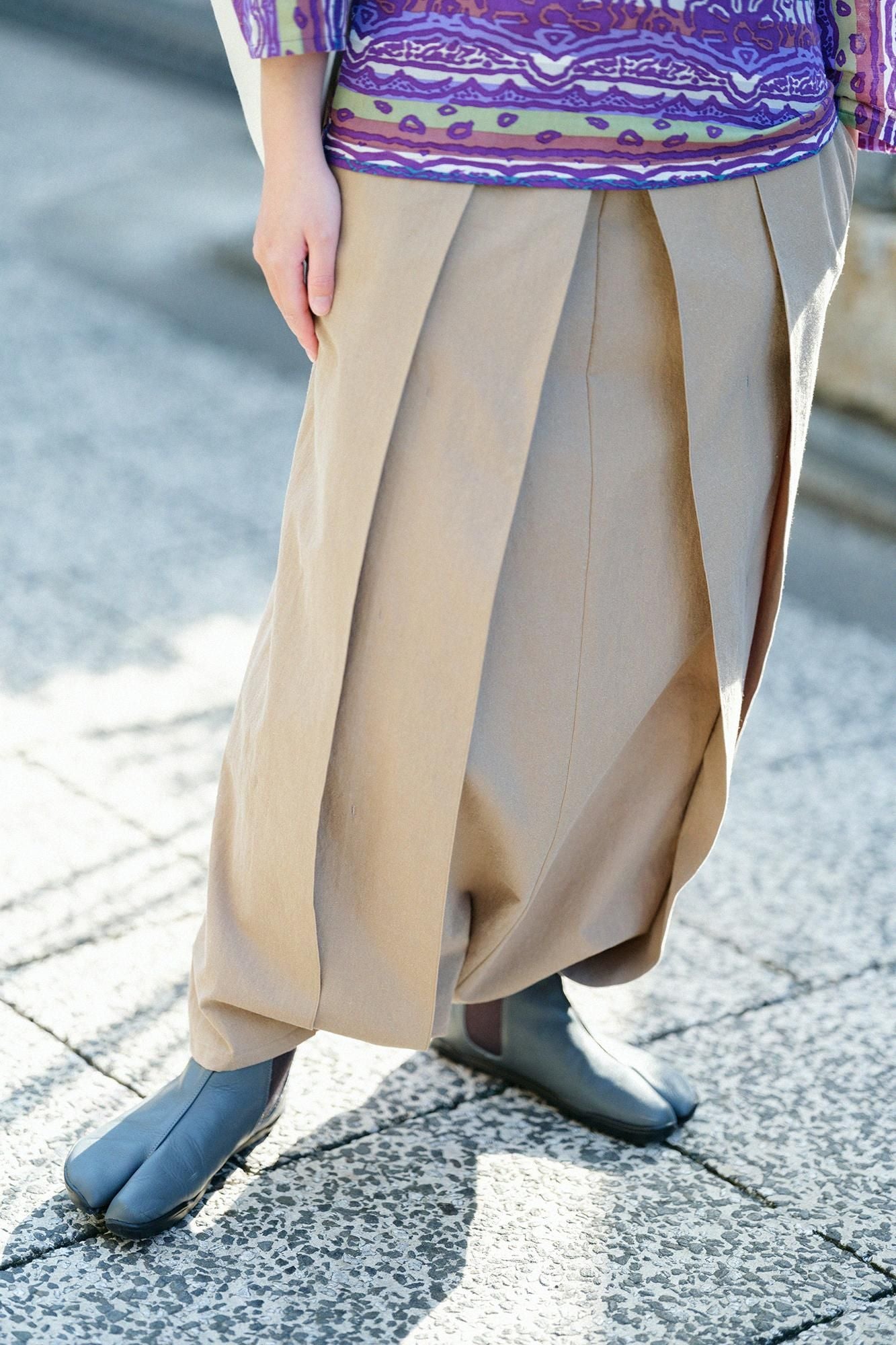 【net limited】Cotton-linen Blend Hakama Fuji Pants(HakamaFuji Pants）／Hazelnut Color